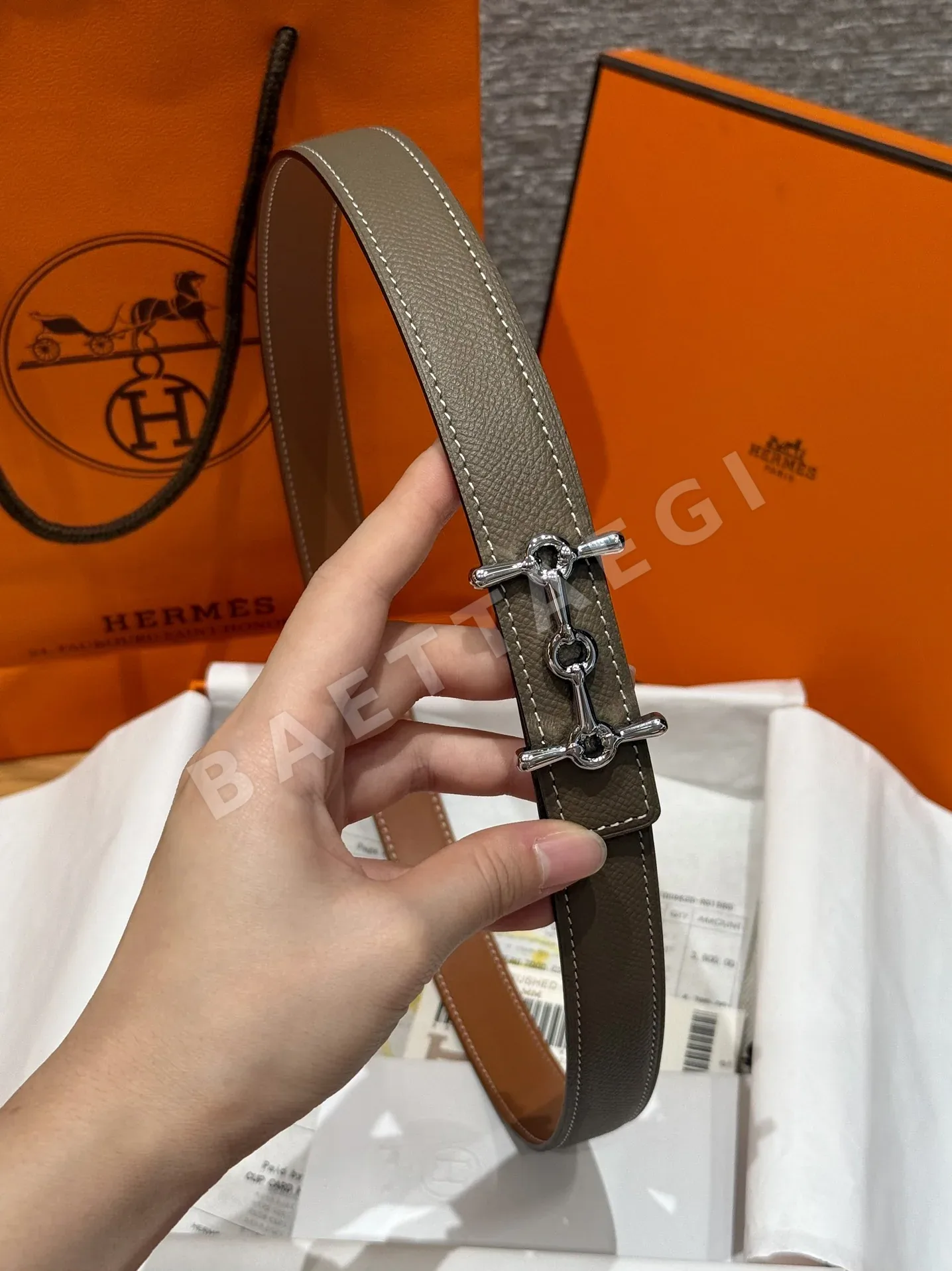 에르메스 H자형 버클 양면 가죽 벨트 175278
