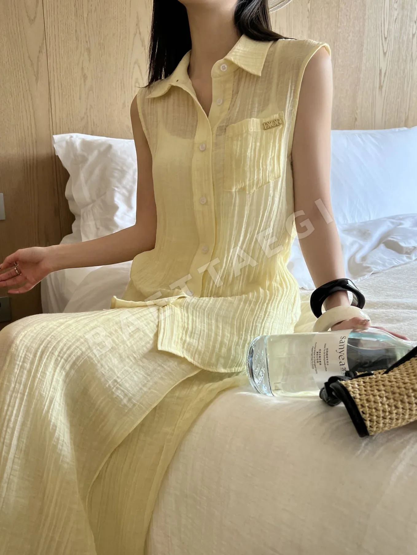 디올 플리츠 카라 민소매 셔츠 세트 상세 이미지 6