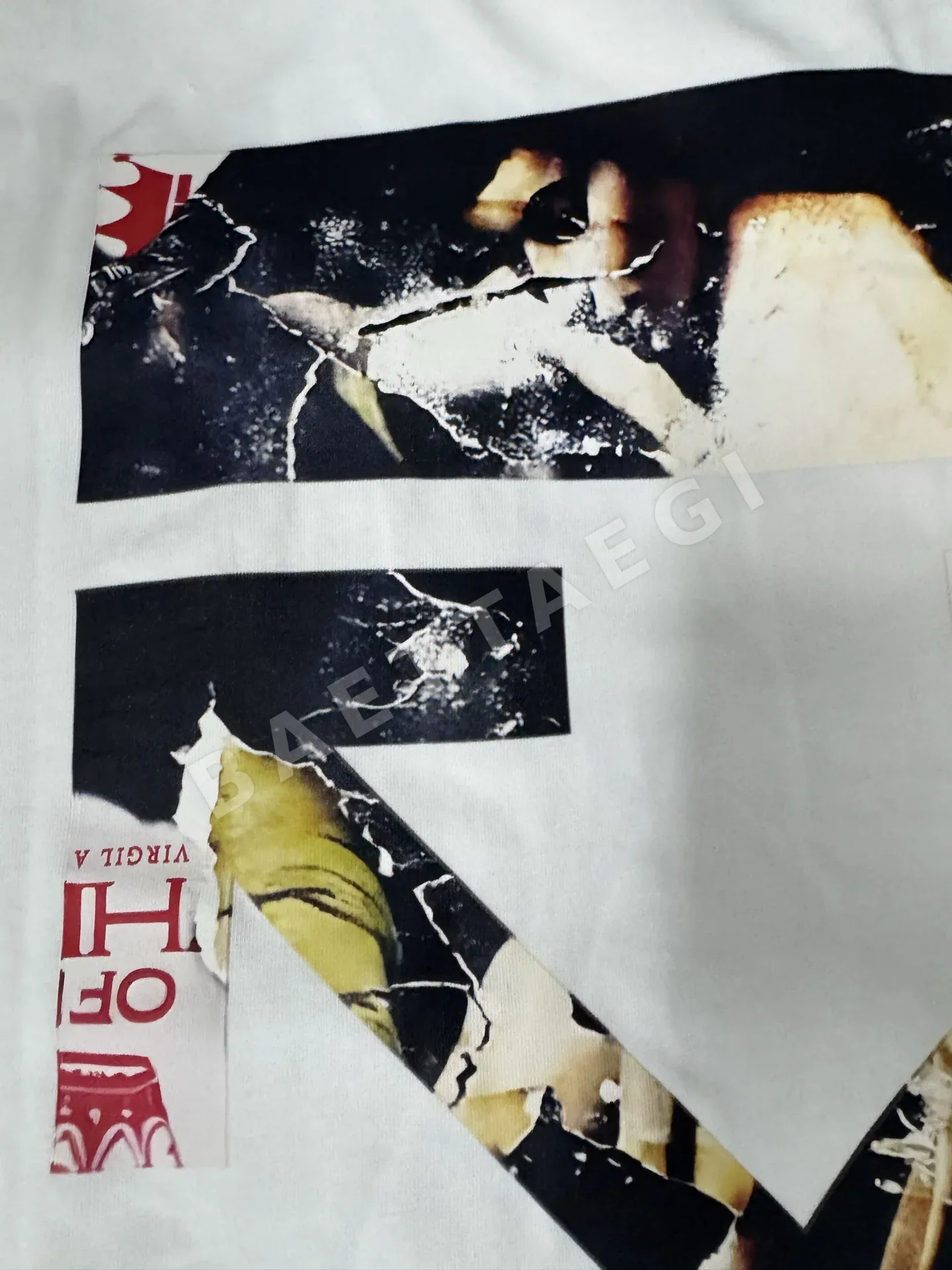 오프화이트 캐릭터 슬로건 화살표 프린트 남성 반팔 티셔츠 OF 상세 이미지 8