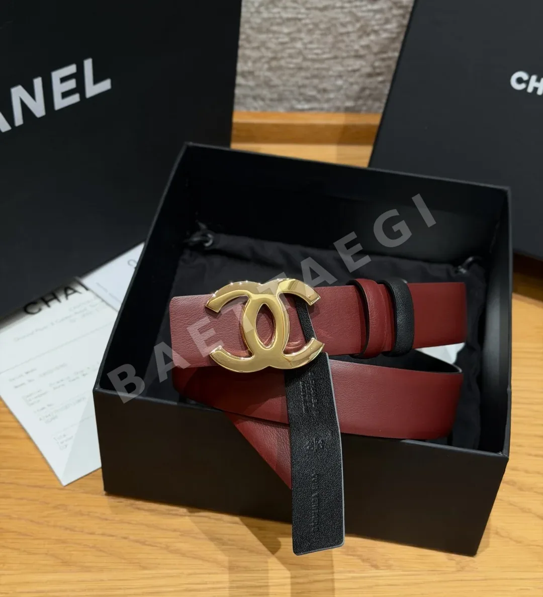 샤넬 더블 C 버클 리버시블 송아지가죽 벨트 187016