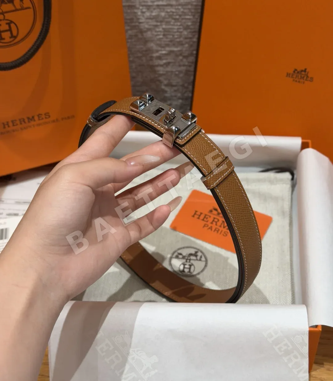에르메스 앱송 카프 스킨 메탈 버클 벨트 176586