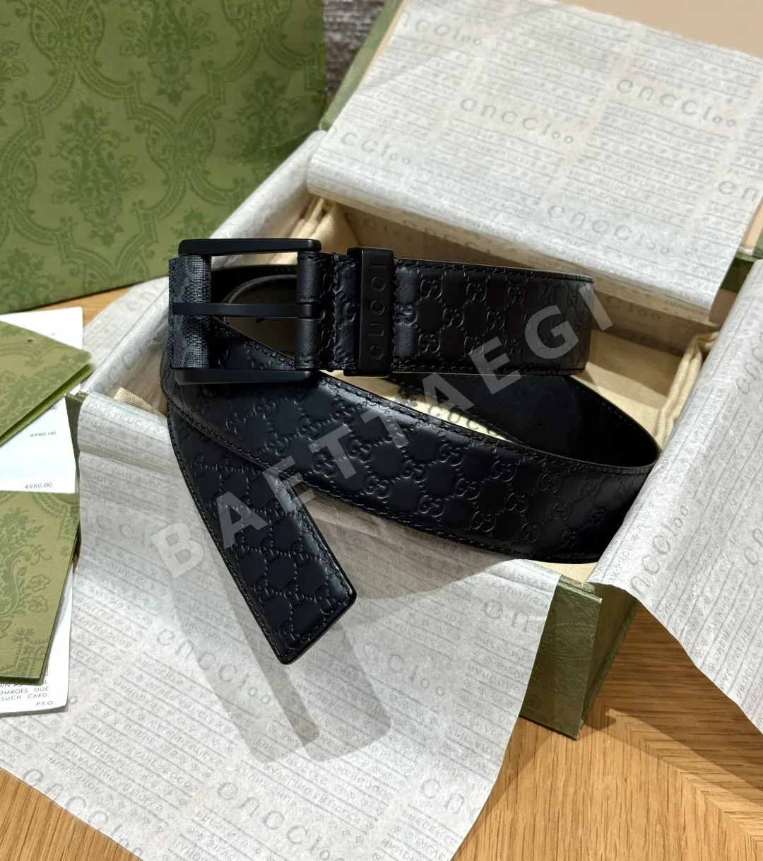 구찌 Supreme 캔버스 GG 로고 가죽 벨트 174765