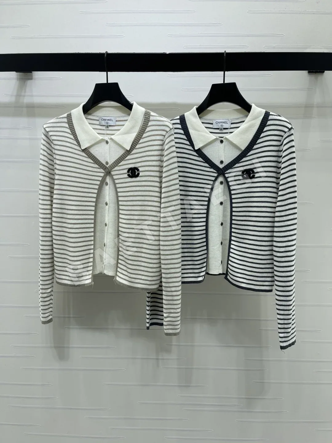 샤넬 컬러 블록 카라 여성 가디건 상세 이미지 1