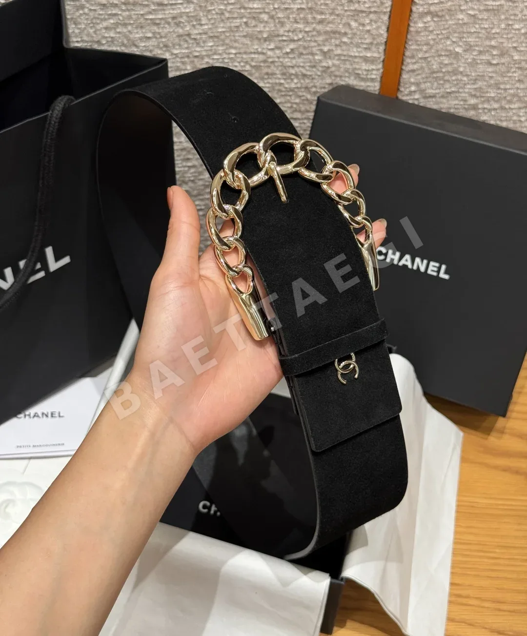 샤넬 스웨이드 실버 체인 버클 벨트 상세 이미지 9