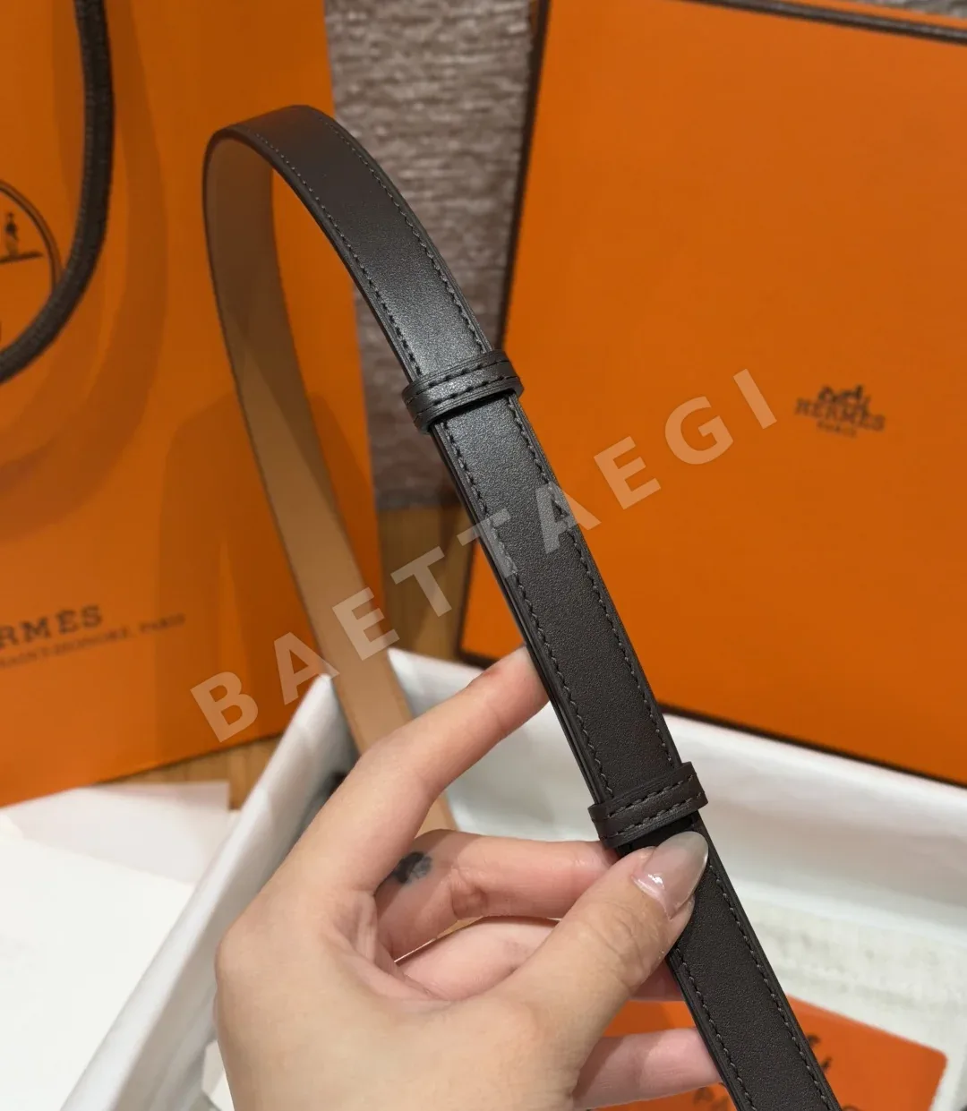 에르메스 켈리 팔라듐 버클 헌터 가죽 벨트 상세 이미지 9