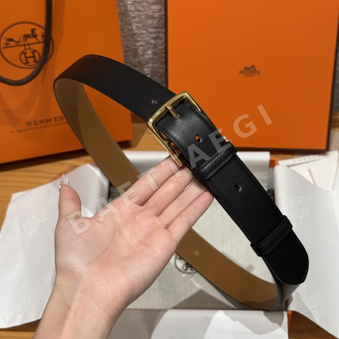 에르메스 블랙 양면 소가죽 버클 벨트 상세 이미지 3