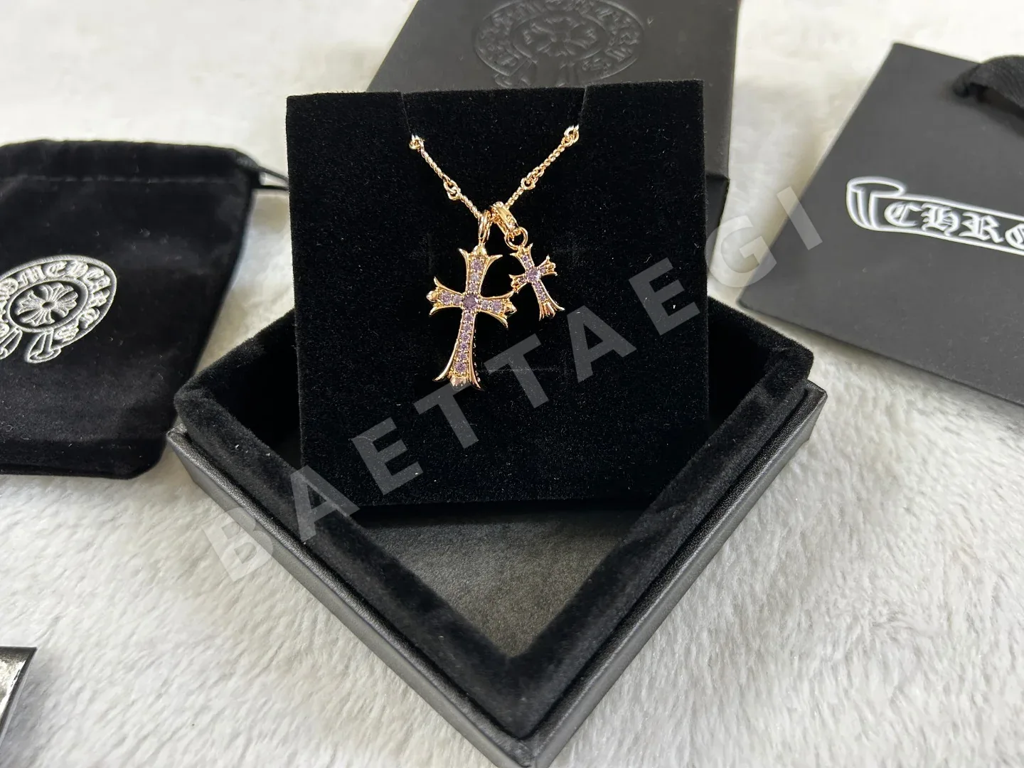 크롬하츠 더블 크로스 퍼플 큐빅 목걸이 상세 이미지 6