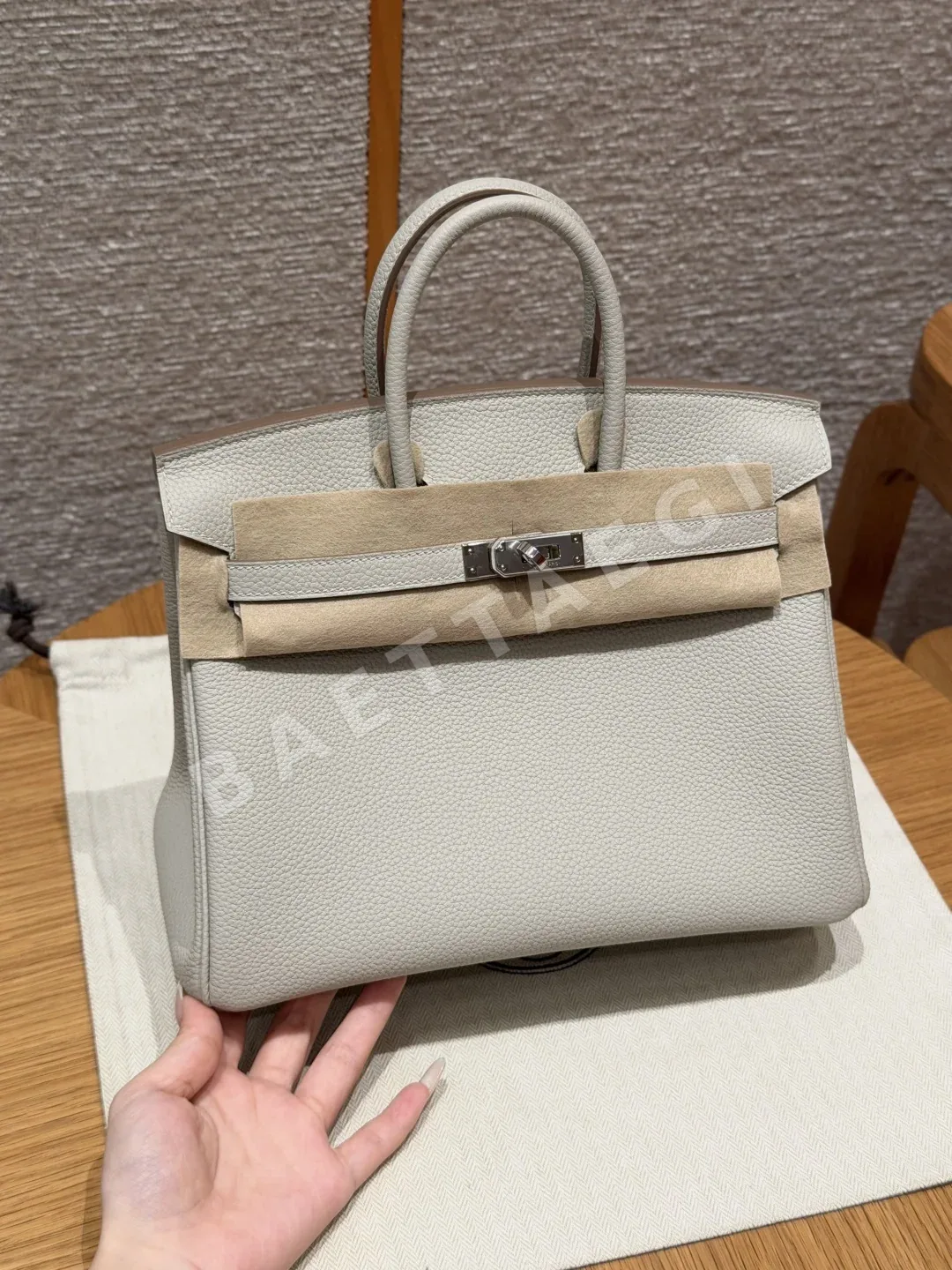 에르메스 버킨 25 cm 글레이셔 화이트 토고 가죽 지갑 192483