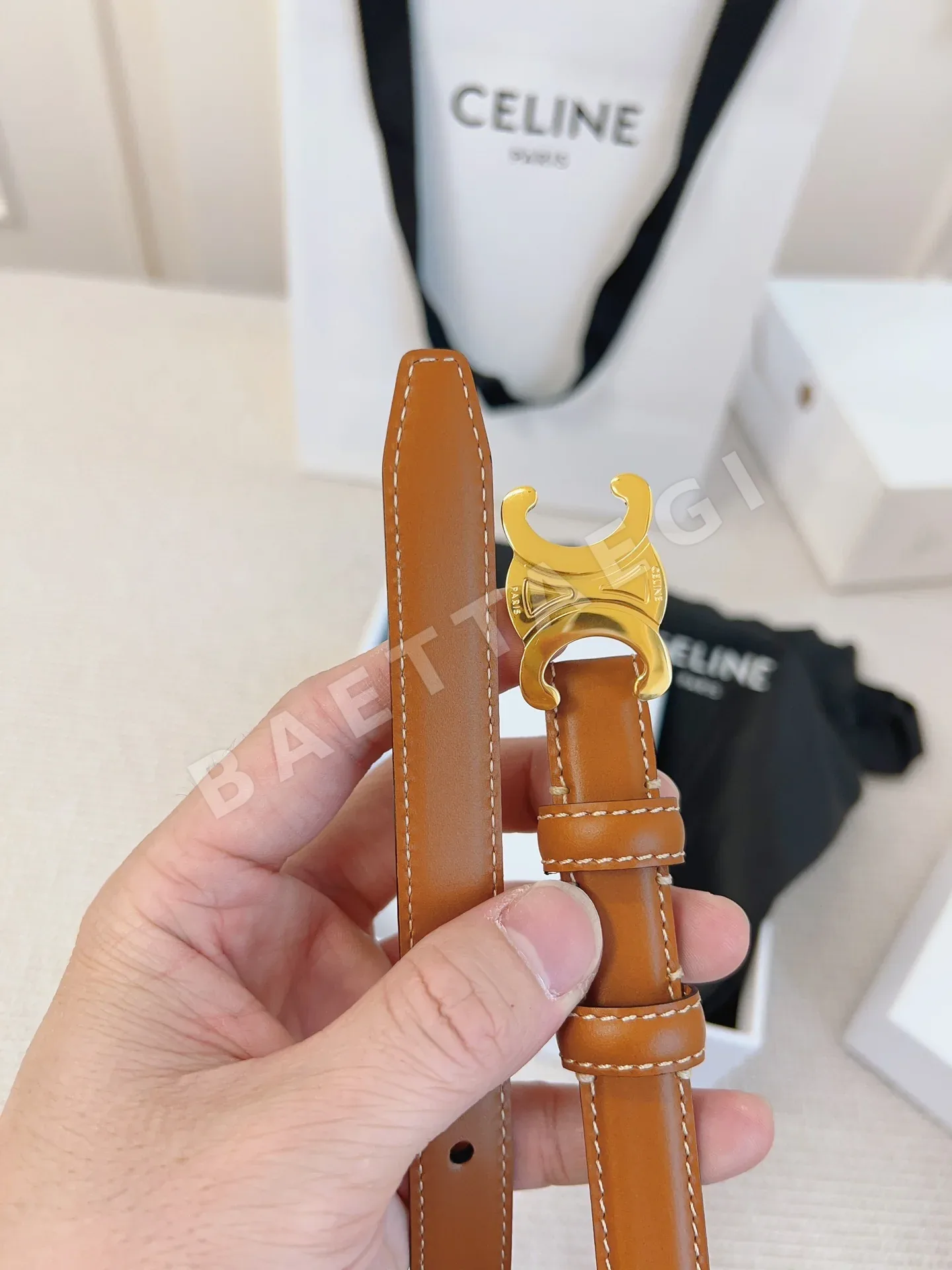 셀린느 브라운 가죽 벨트 상세 이미지 3