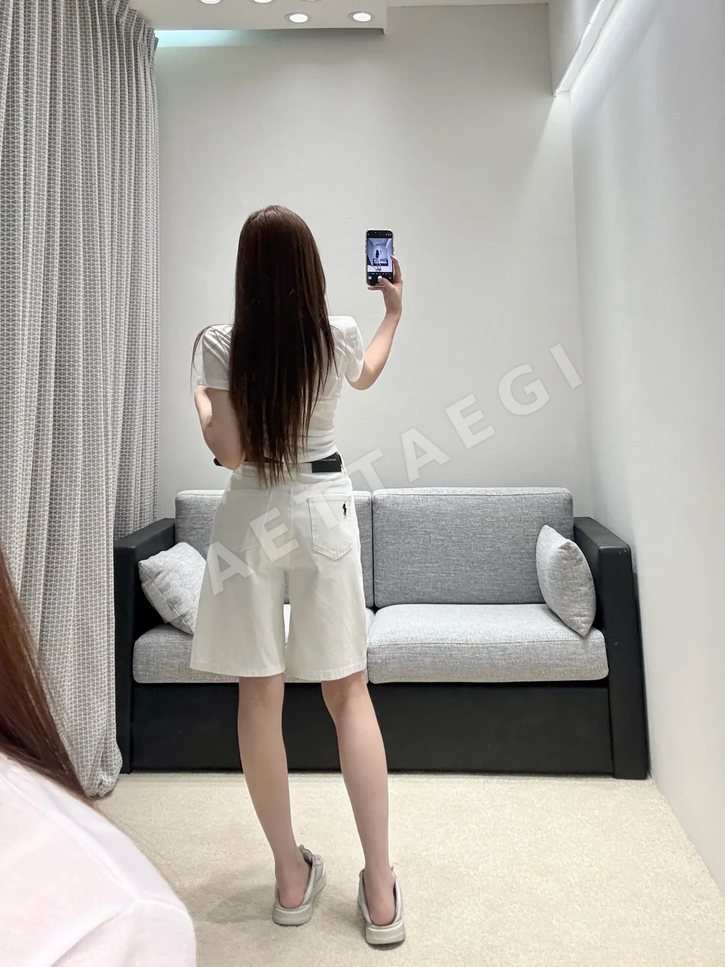 폴로 하이웨스트 크롭 와이드 데님 여성 바지 상세 이미지 7