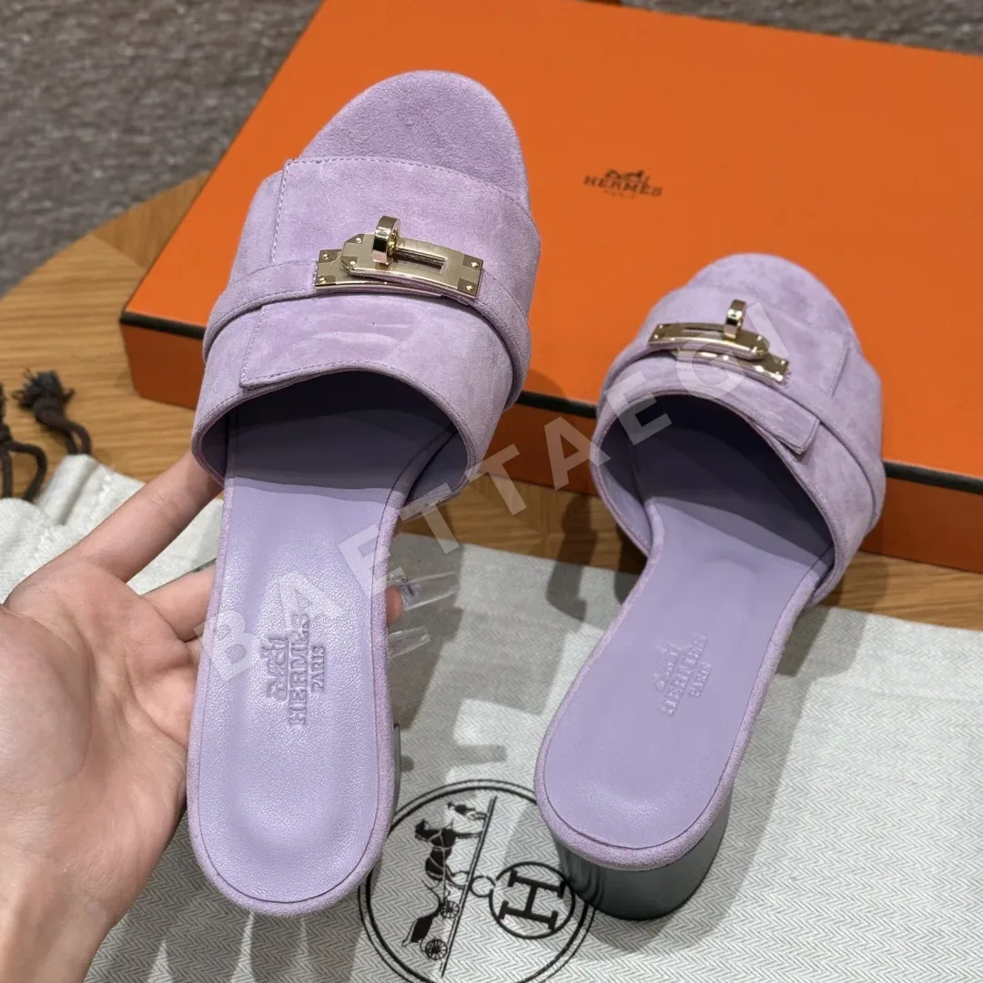 에르메스 지지50 샌들 보라색 가죽 하이힐 상세 이미지 4