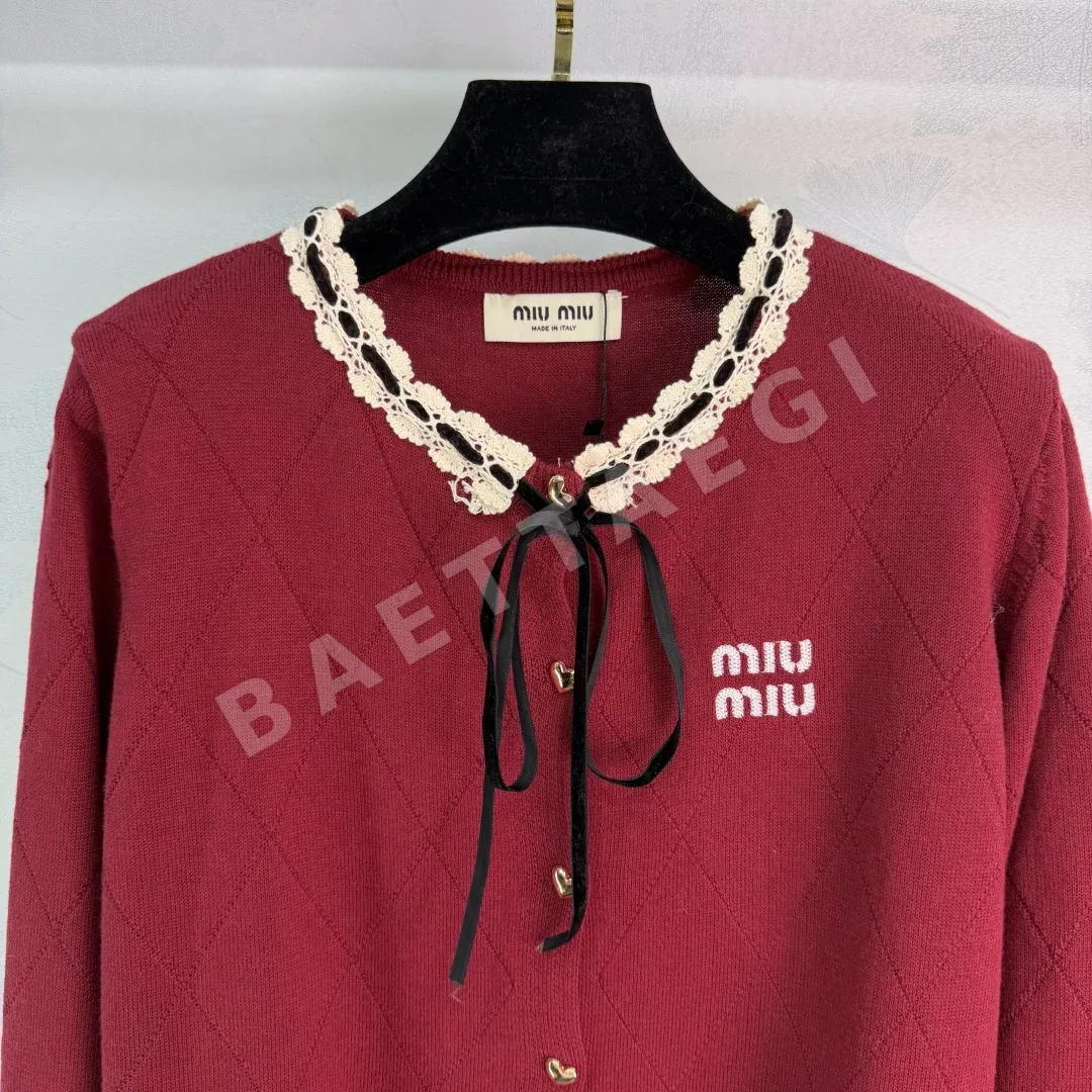 미우미우 보우 타이 레이스 니트 가디건 상세 이미지 5