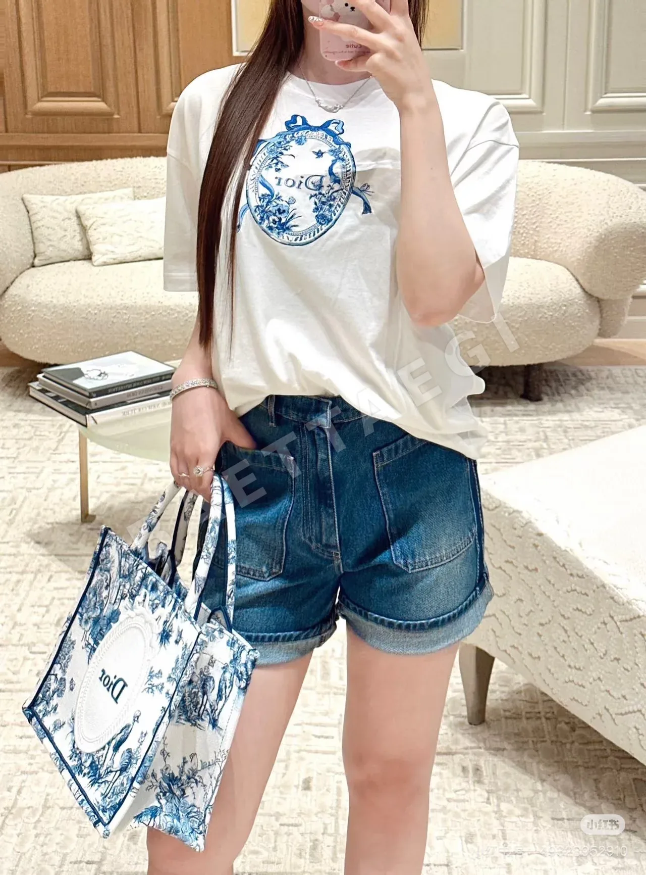 디올 꽃과 동물 자수 코튼 반팔 셔츠 상세 이미지 4