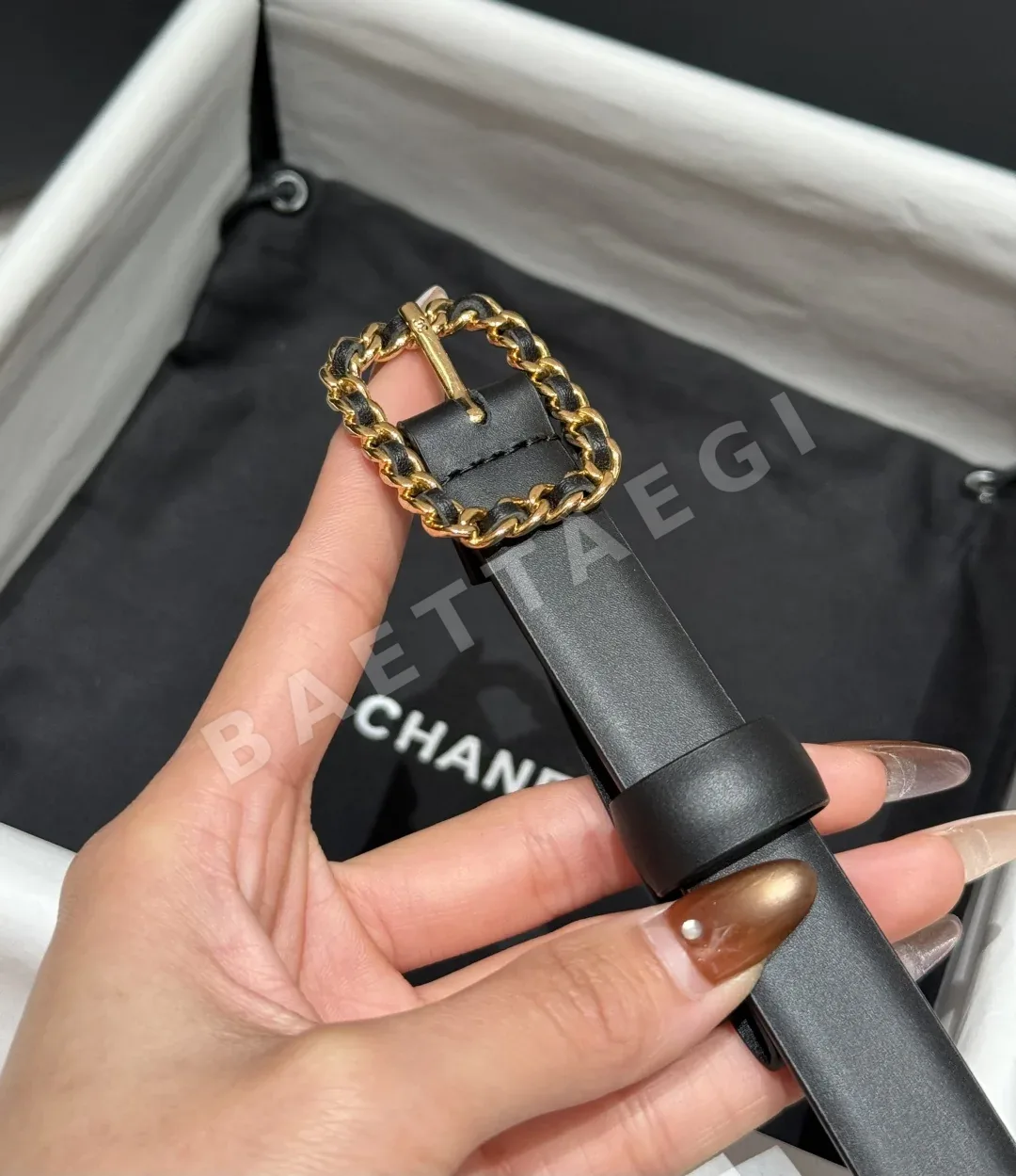 샤넬 클래식 블랙 송아지가죽 벨트 상세 이미지 7