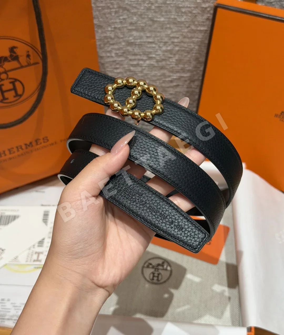 에르메스 진주 비즈 버클 리버서블 가죽 벨트 24mm 상세 이미지 3