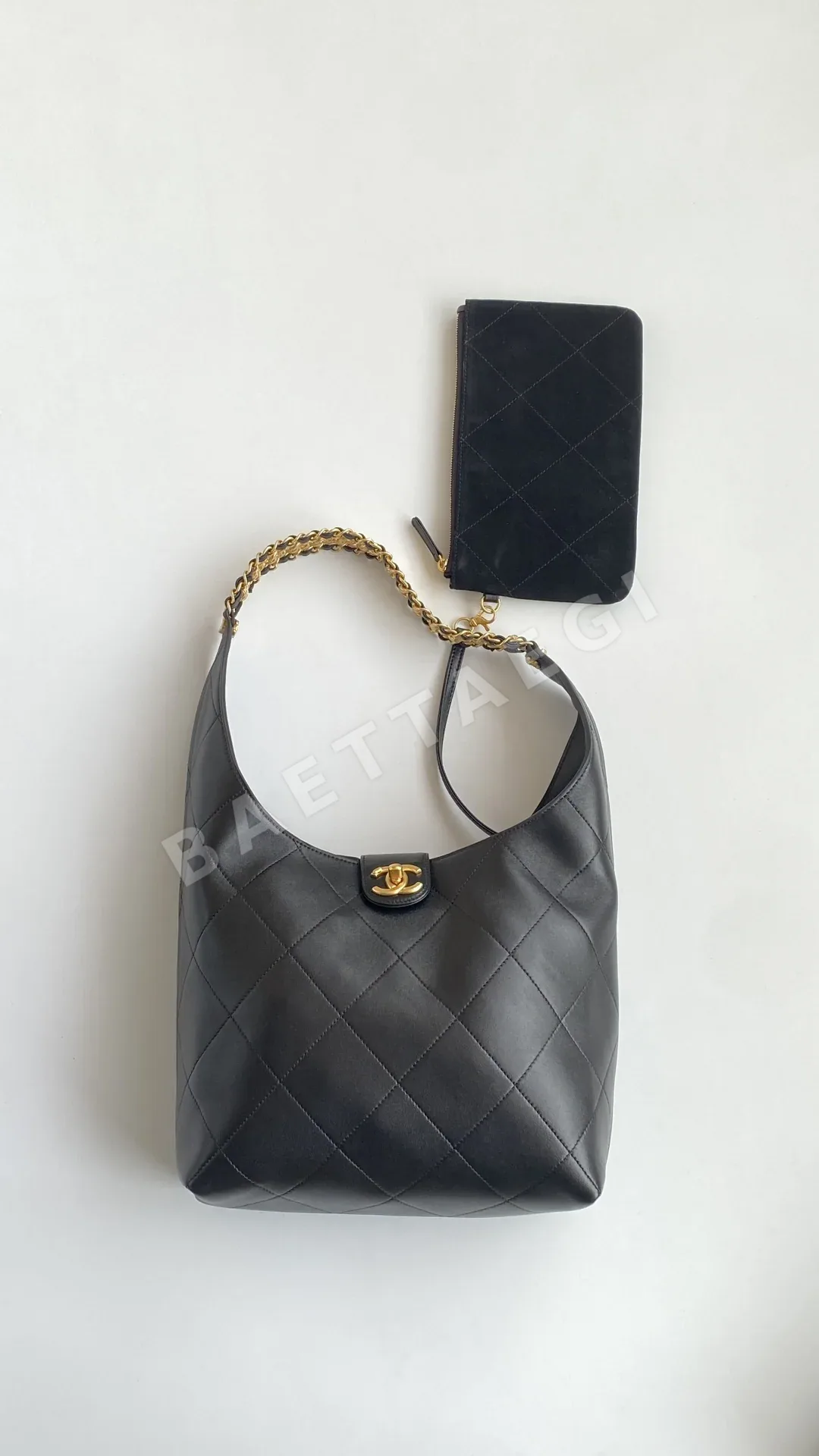샤넬 우븐 체인 램스킨 후프 백 라지 블랙 35725
