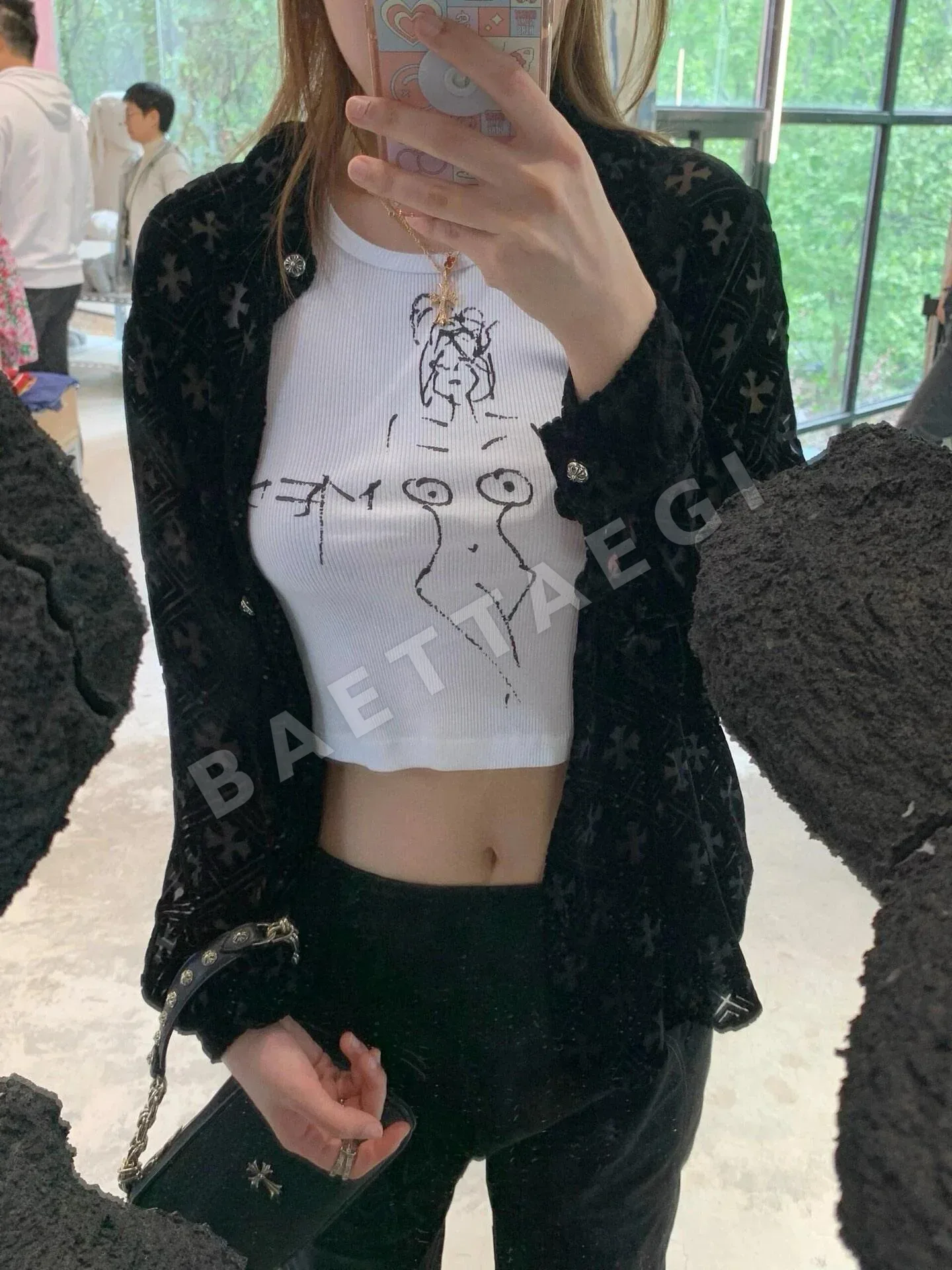 크롬하츠 블랙 벨벳 긴팔 셔츠 상세 이미지 8