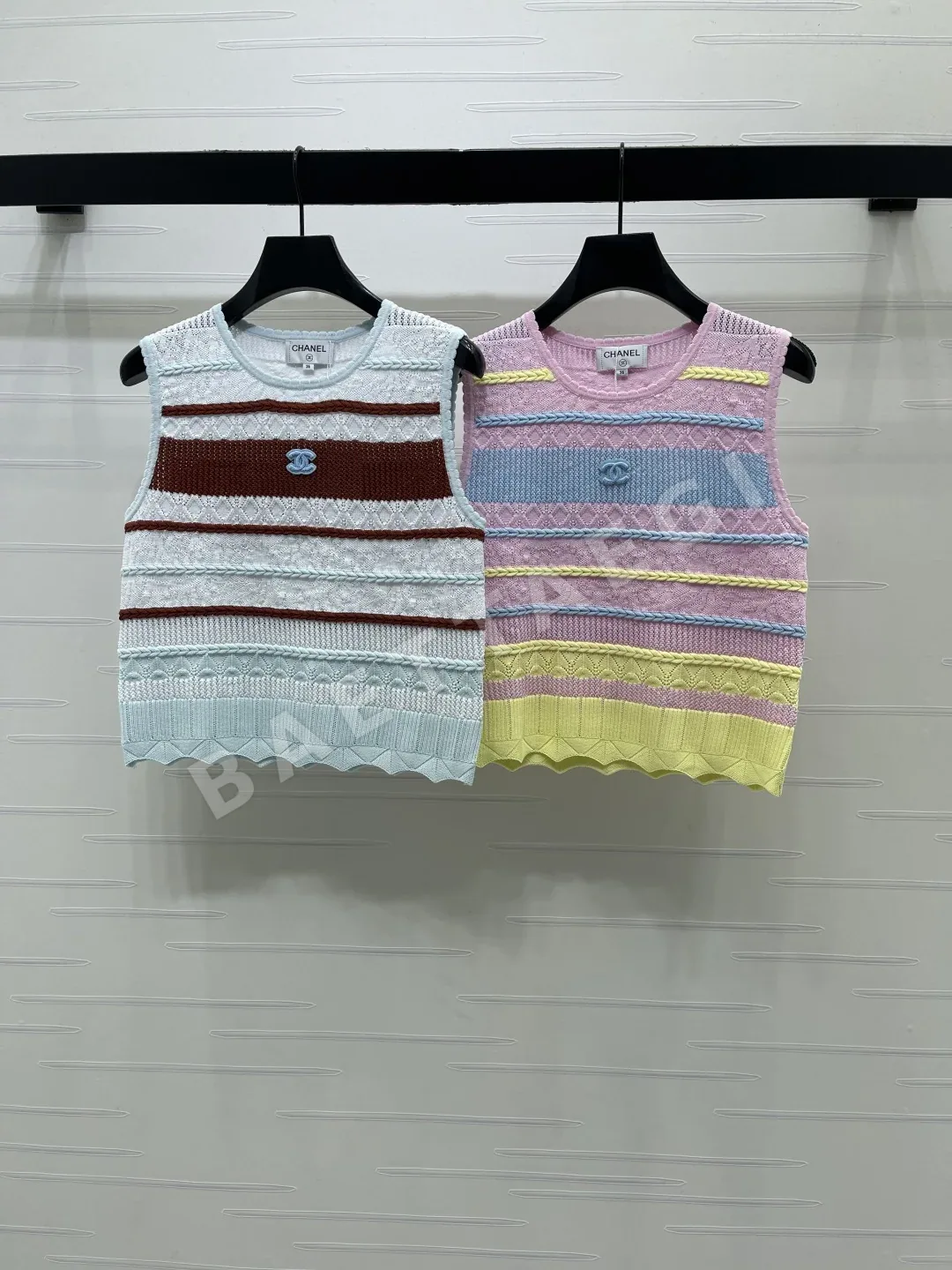 샤넬 스트라이프 크루넥 반팔 니트 베스트 103849