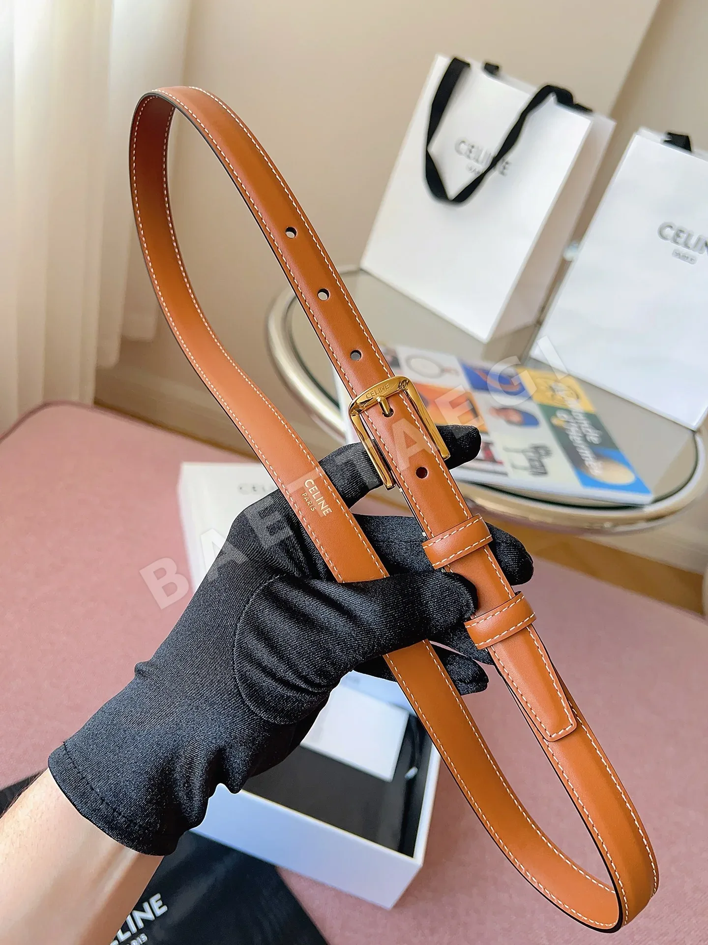셀린느 브라운 가죽 벨트 상세 이미지 4