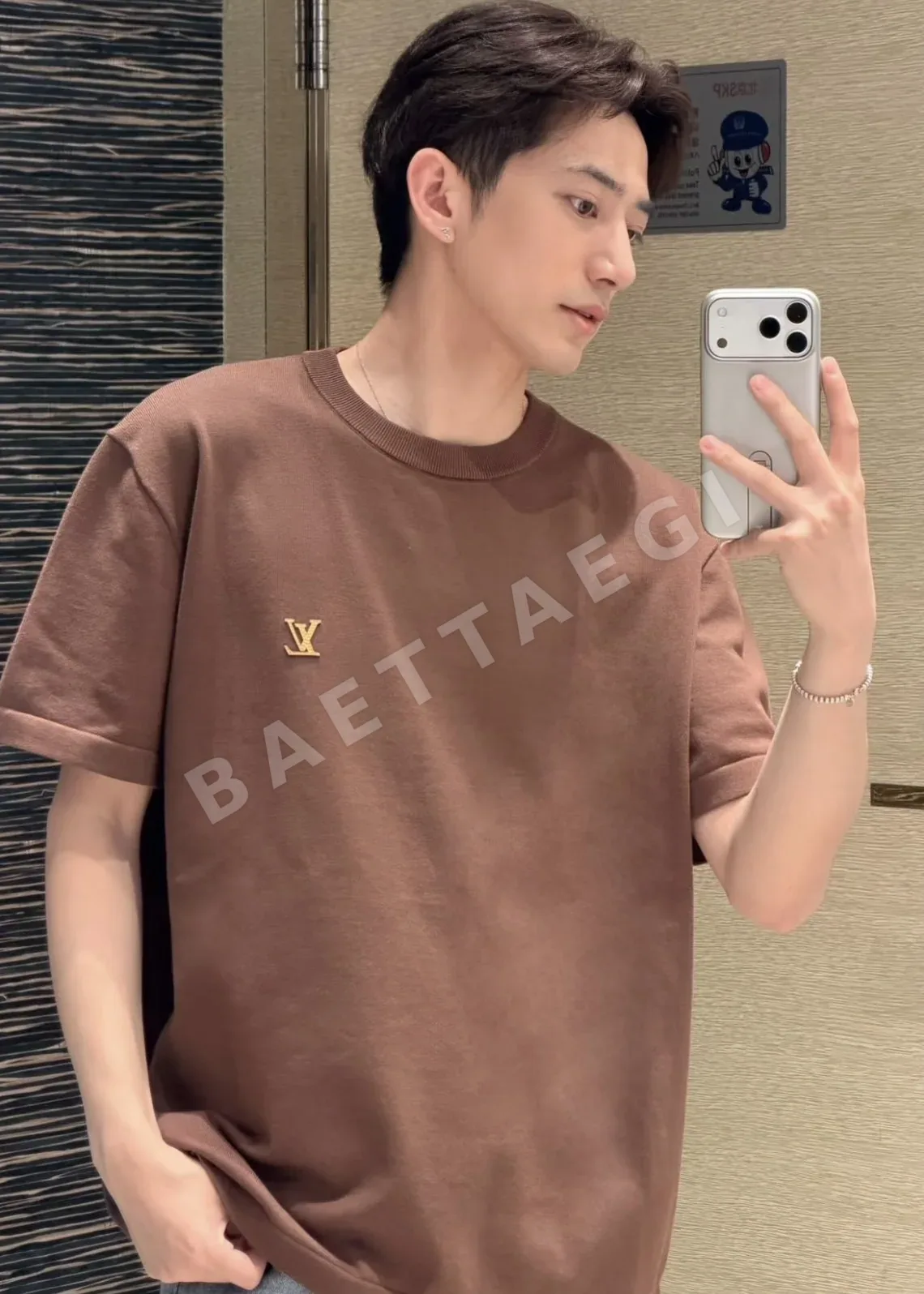 루이비통 브라운 반팔 니트 여성 티셔츠 상세 이미지 8