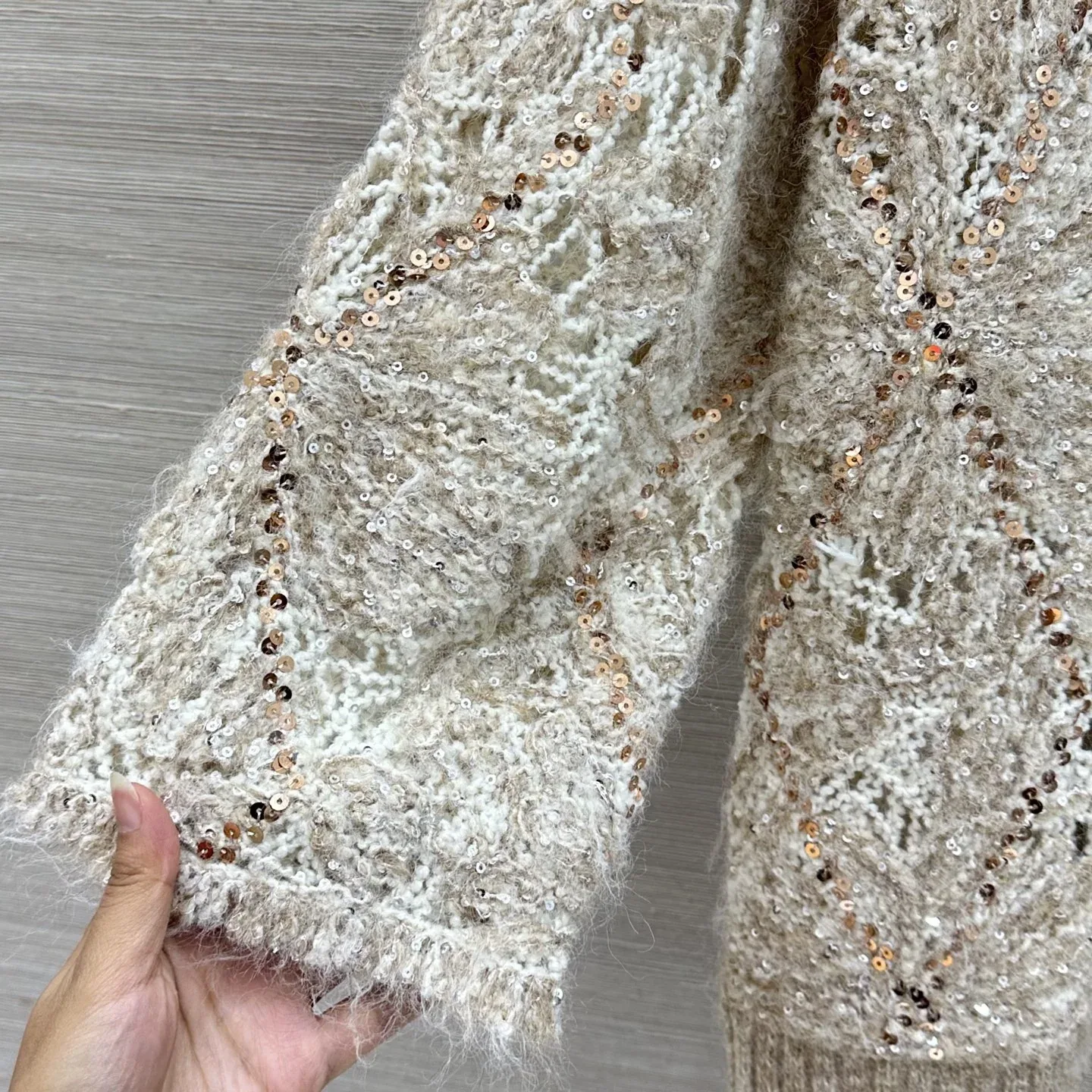 브루넬로쿠치넬리 시스루 크로셰 자수 울 모헤어 가디건 상세 이미지 6