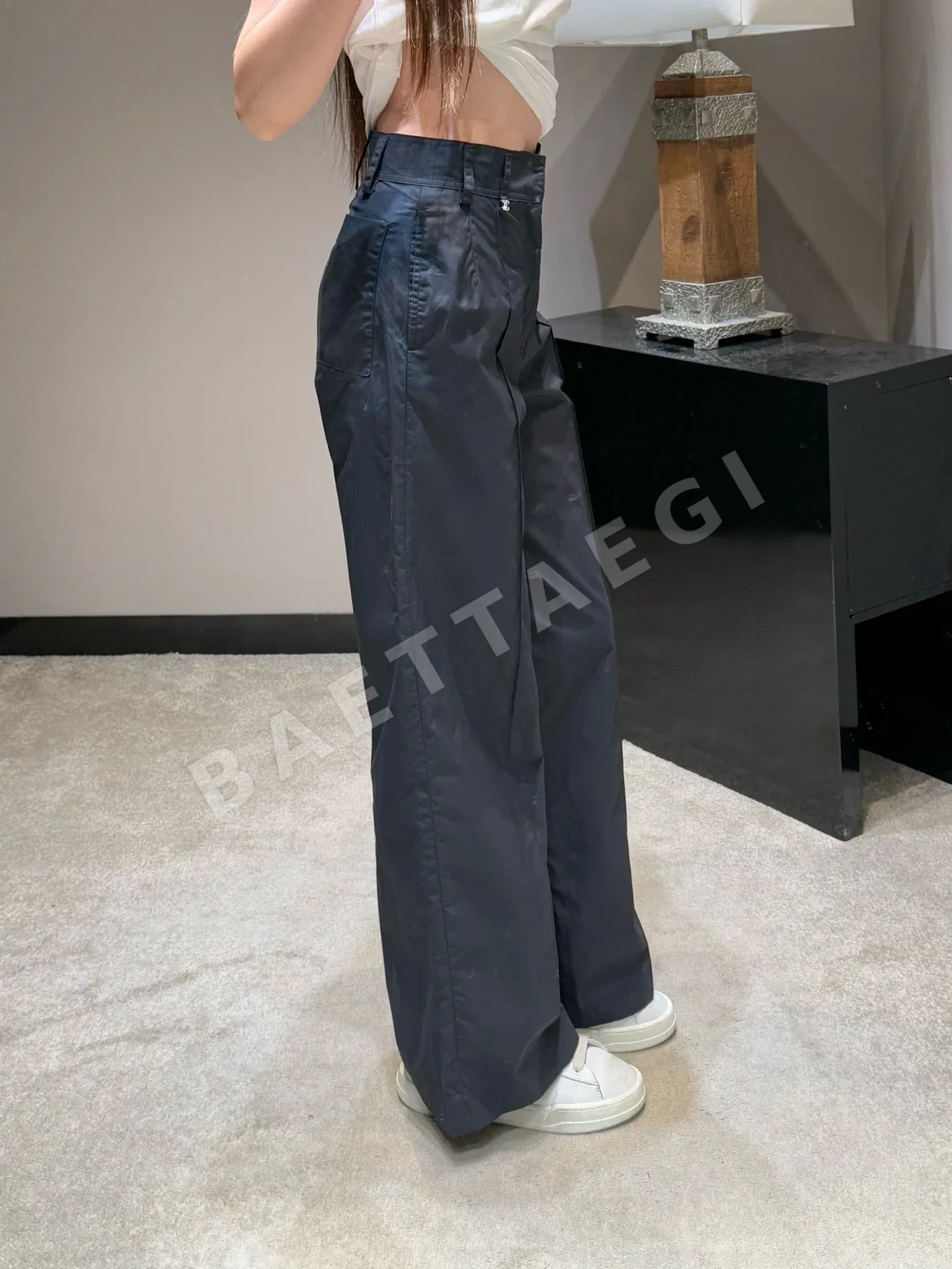 샤넬 더블 C 메탈 버클 네이비 여성 바지 상세 이미지 8