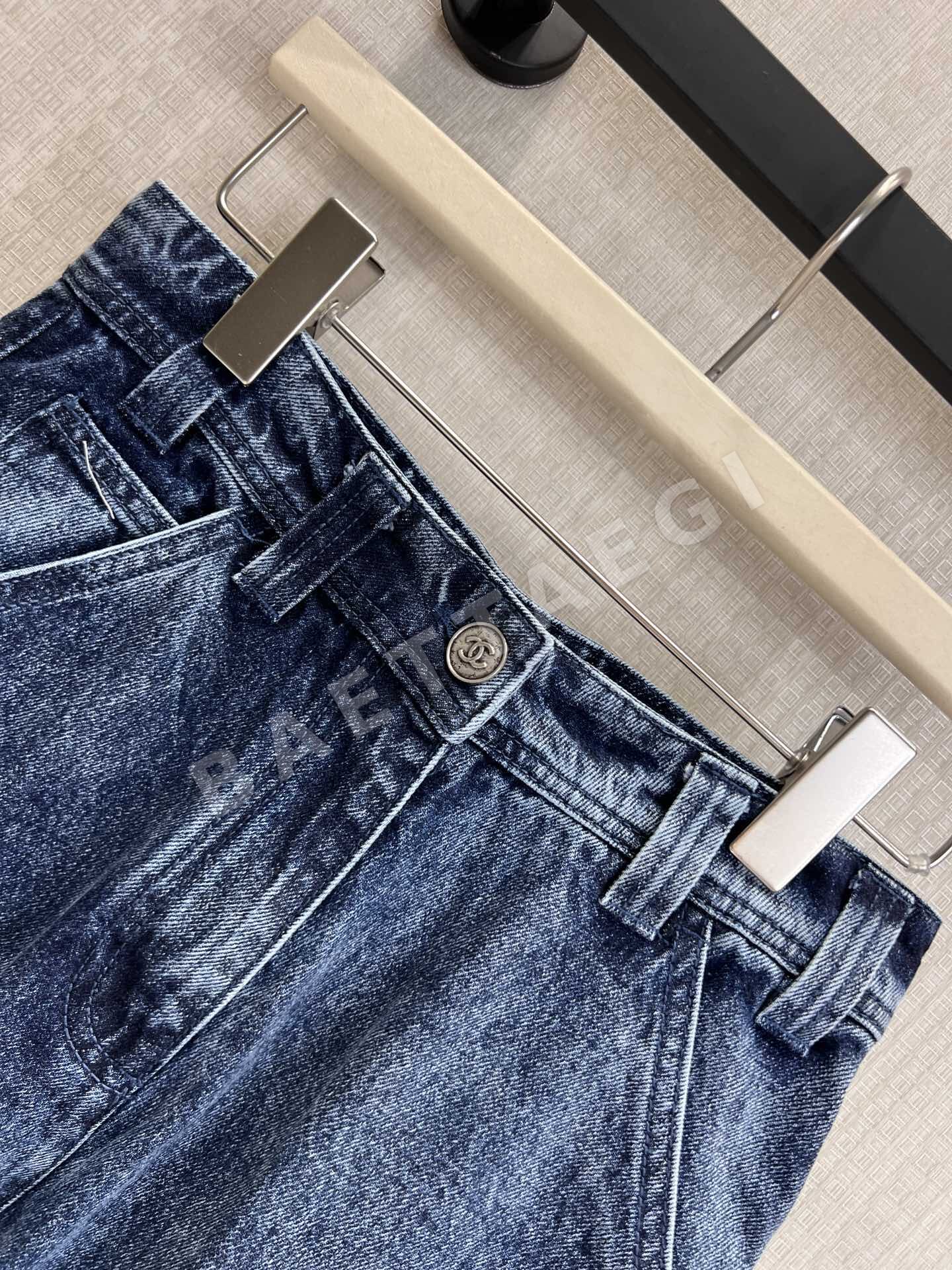 샤넬 더블 C 링 버클 와이드 레그 하이웨스트 데님 바지 상세 이미지 3