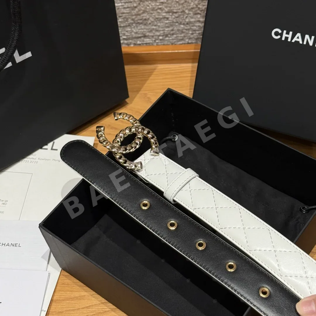 샤넬 더블 C 메탈 로고 램스킨 벨트 상세 이미지 6