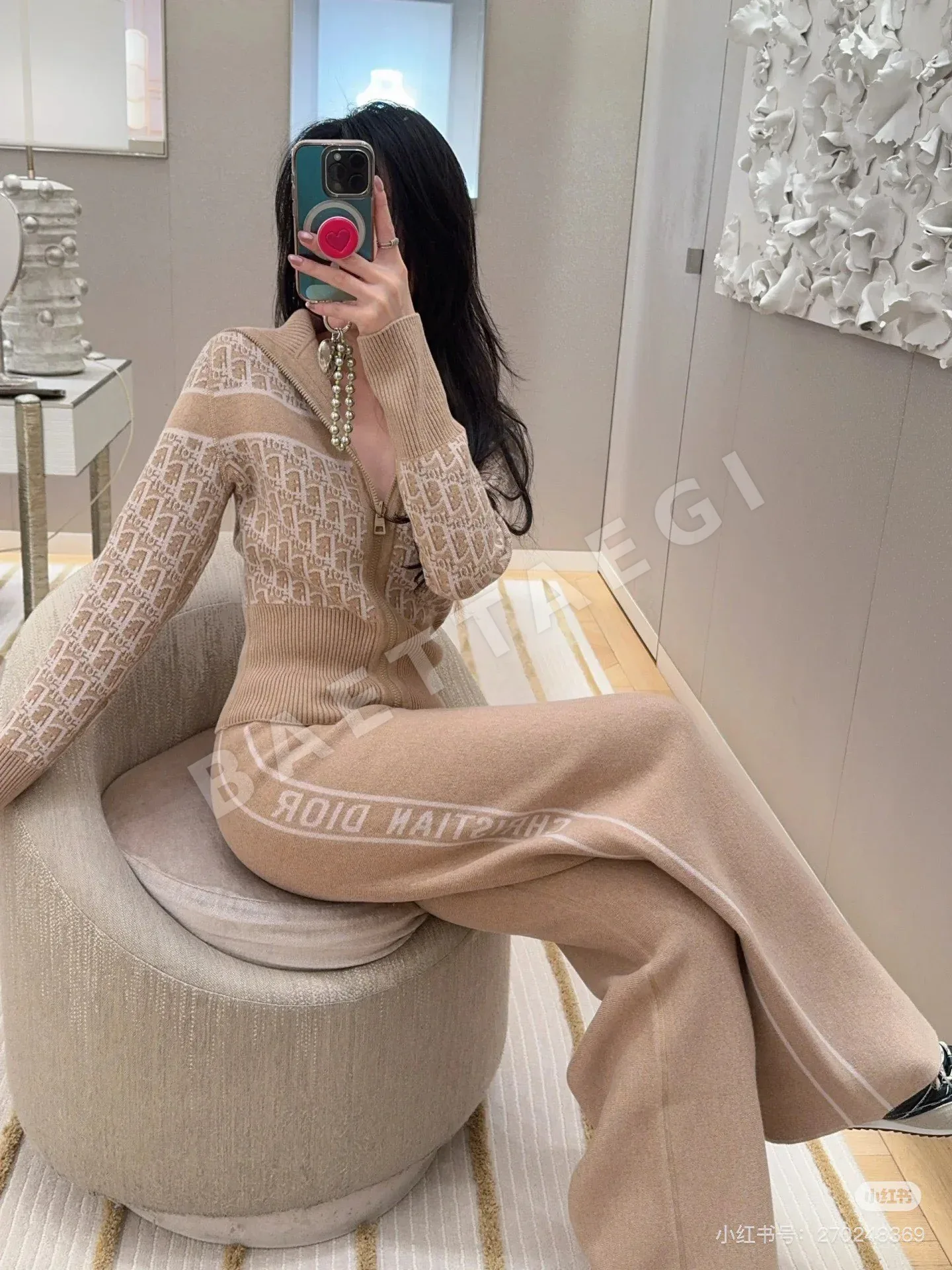 디올 모노그램 레터 후드 리버서블 울 코트 세트 96424