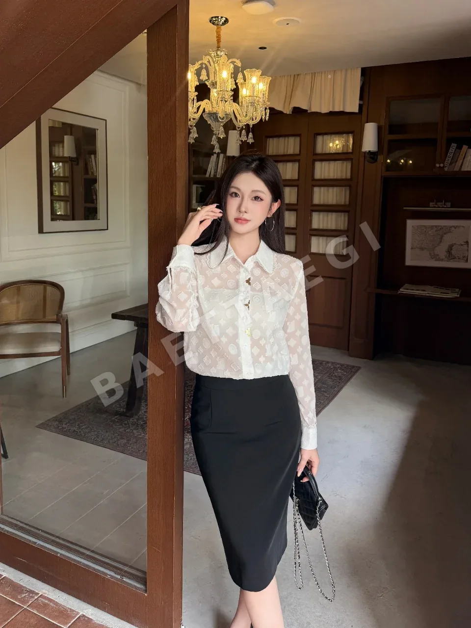 루이비통 레이스 카라 자카드 여성 셔츠 203924