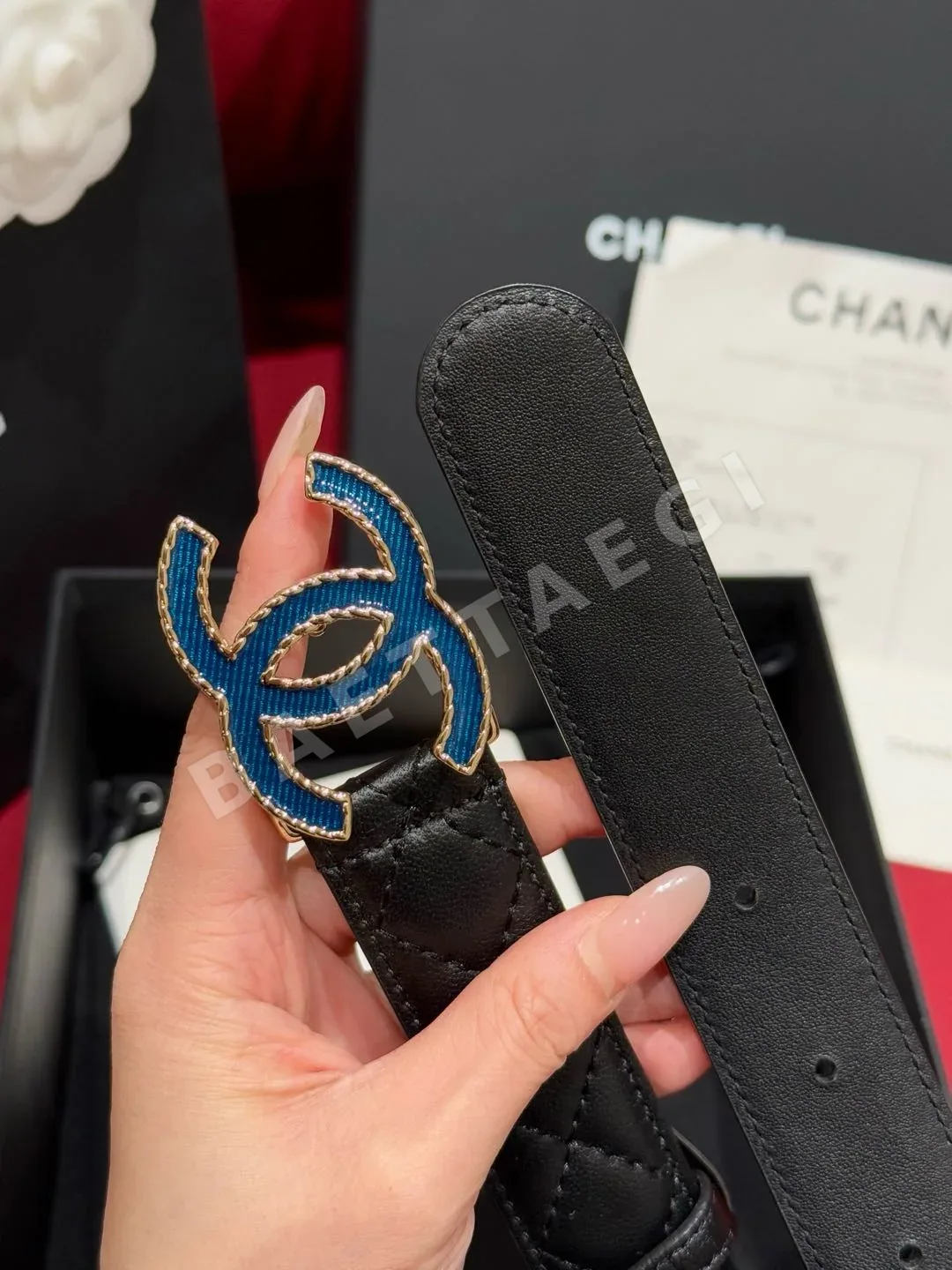 샤넬 더블 C 데님 버클 가죽 벨트 상세 이미지 9