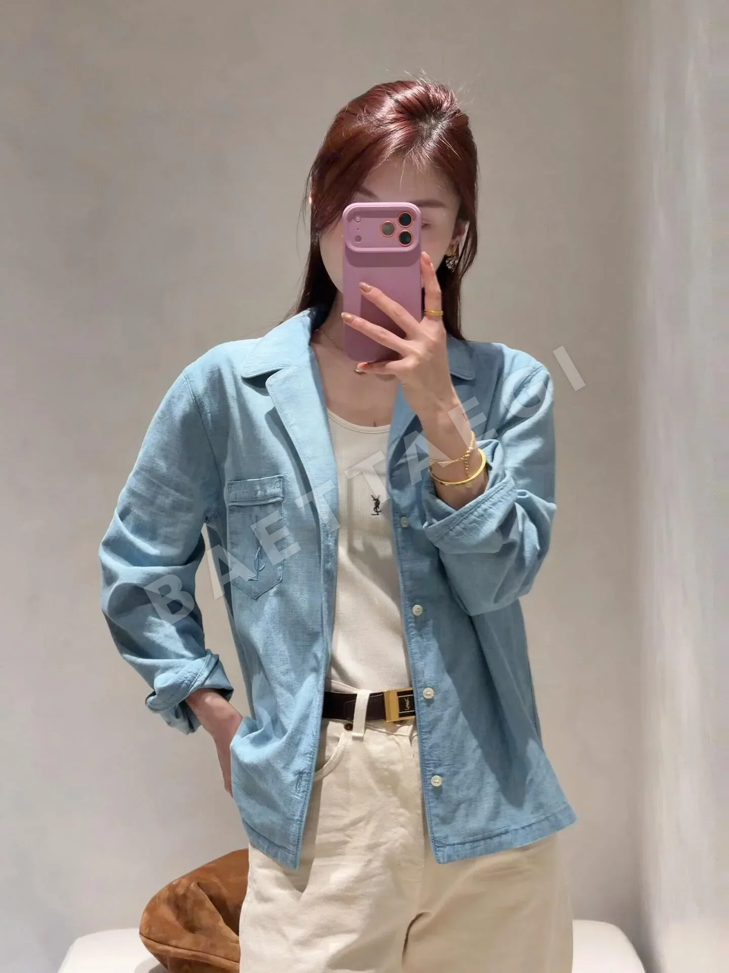 생로랑 자수 포켓 데님 셔츠 103344