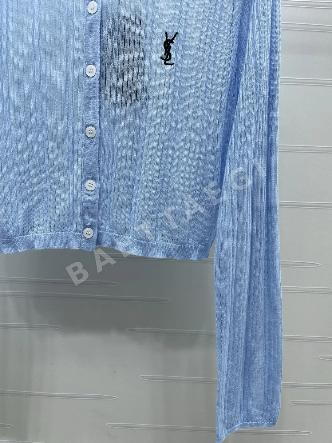 생로랑 세로 골지 로고 자수 크루넥 가디건 상세 이미지 6