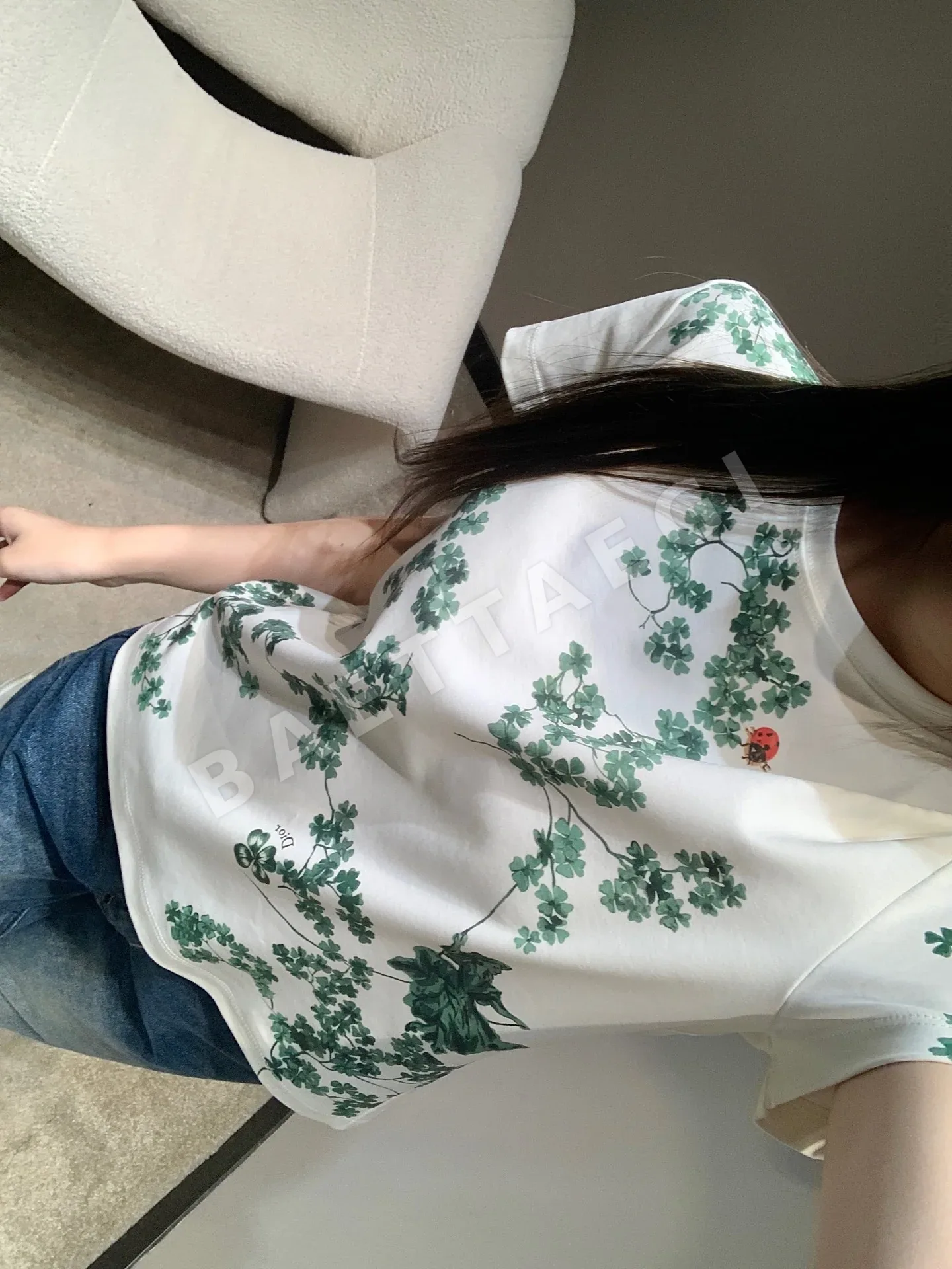 디올 꽃무늬 크루넥 코튼 반팔 티셔츠 상세 이미지 5
