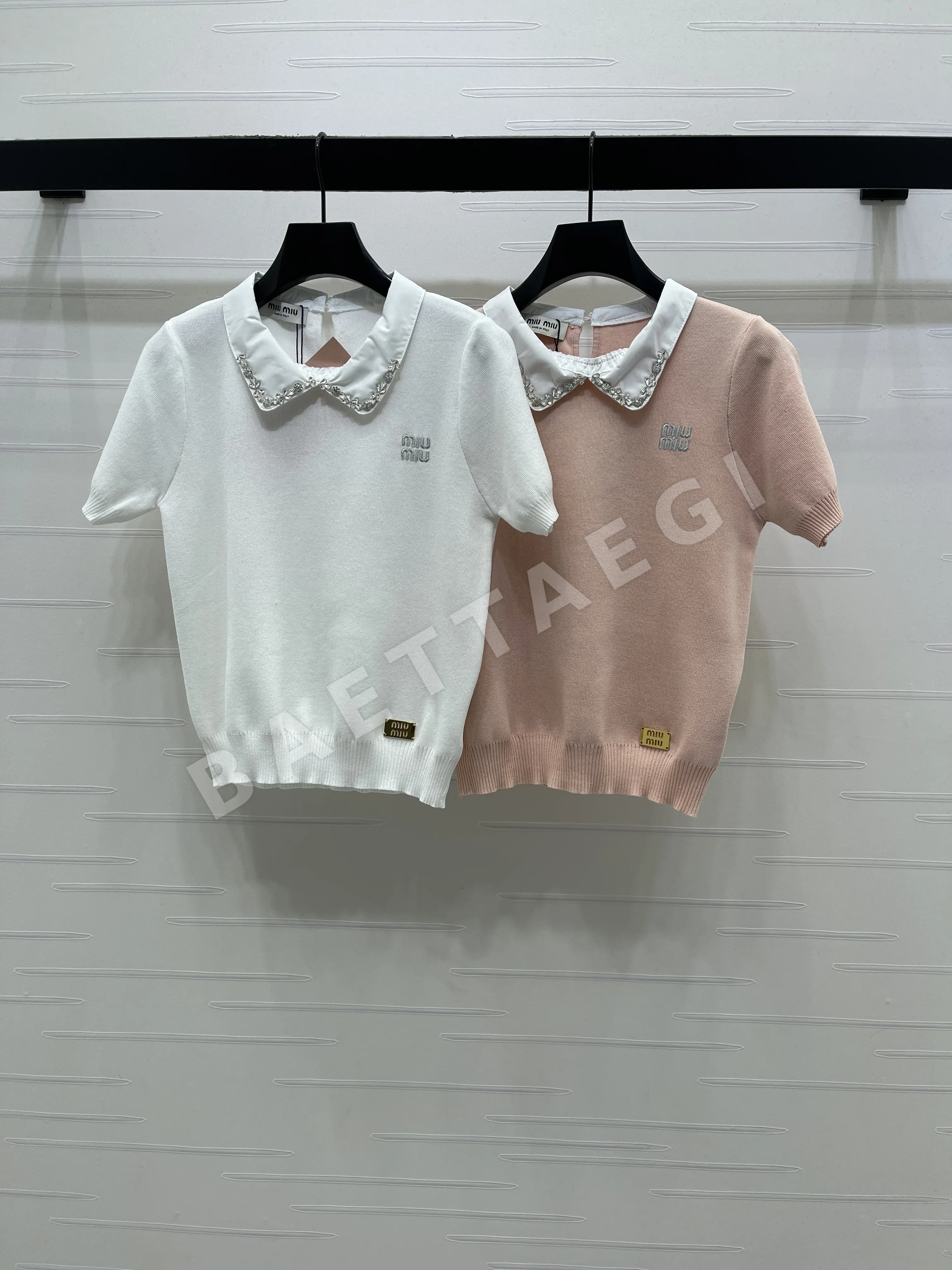 미우미우 라인스톤 카라 니트 반팔 탑 상세 이미지 10