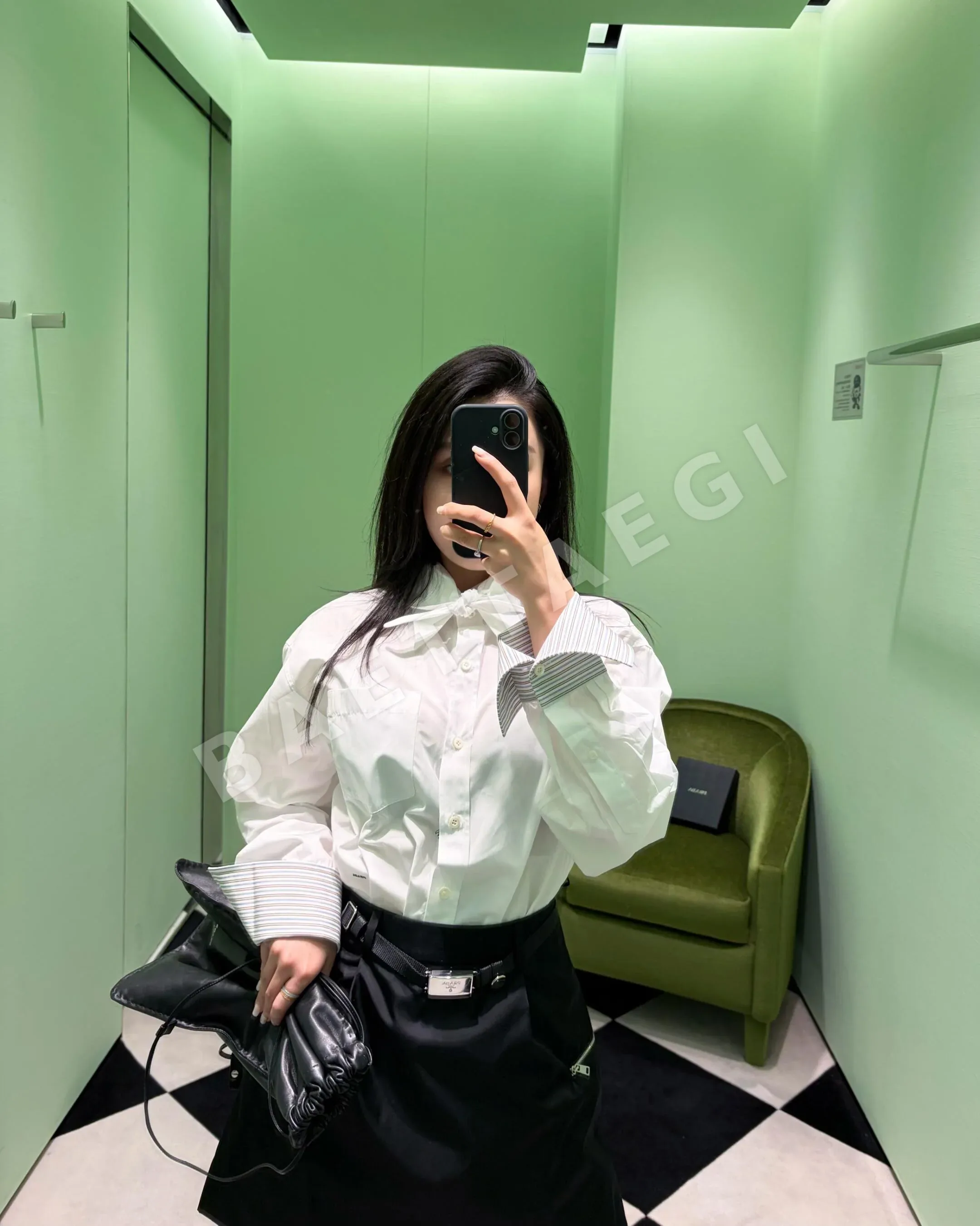 프라다 체크 패치워크 코튼 셔츠 상세 이미지 7