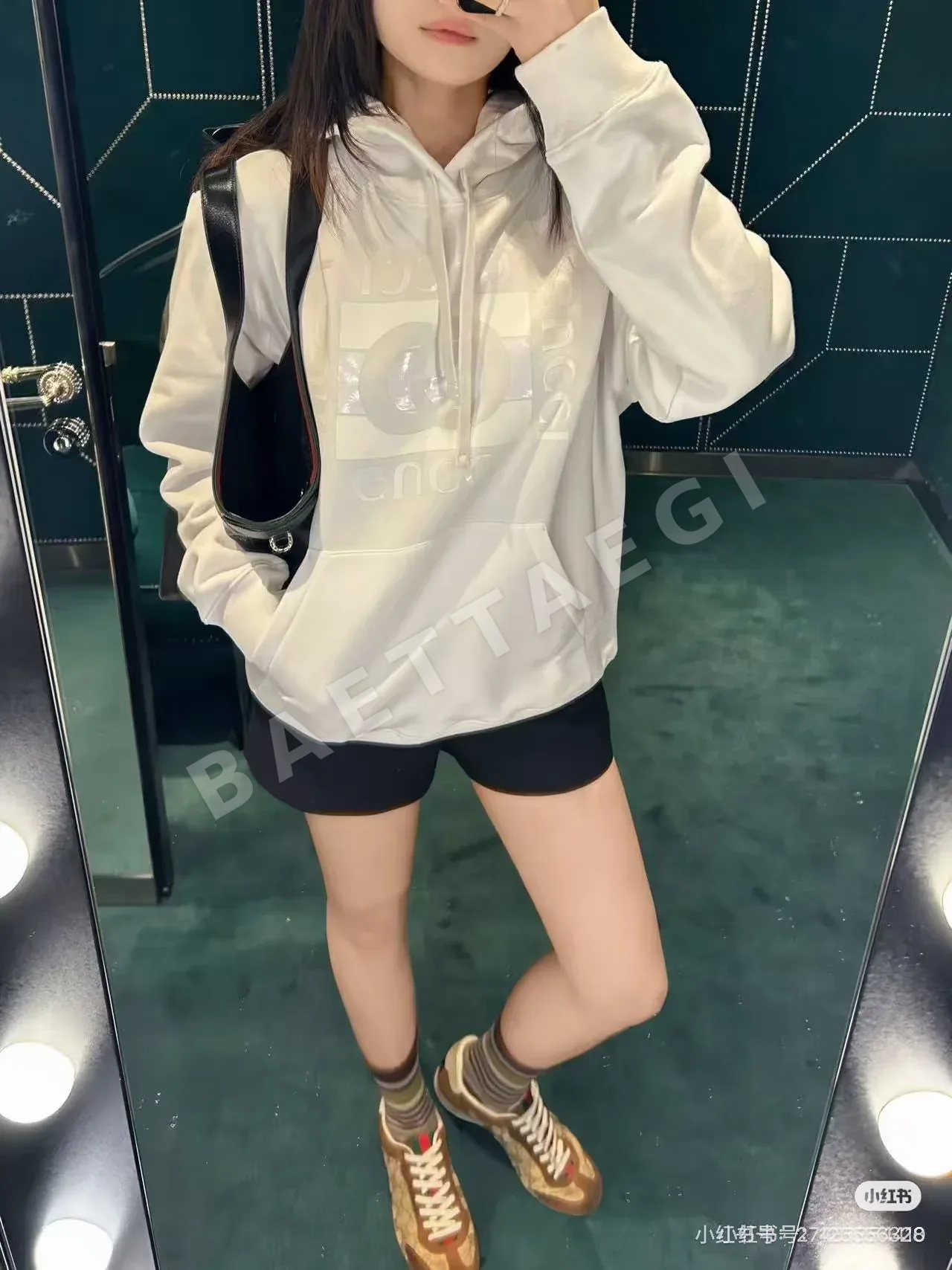 구찌 프린트 로고 드로스트링 후드 스웨트셔츠 긴팔 91620