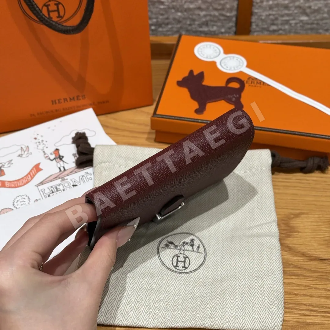 에르메스 루즈 H 레드 가죽 카드 지갑 상세 이미지 6