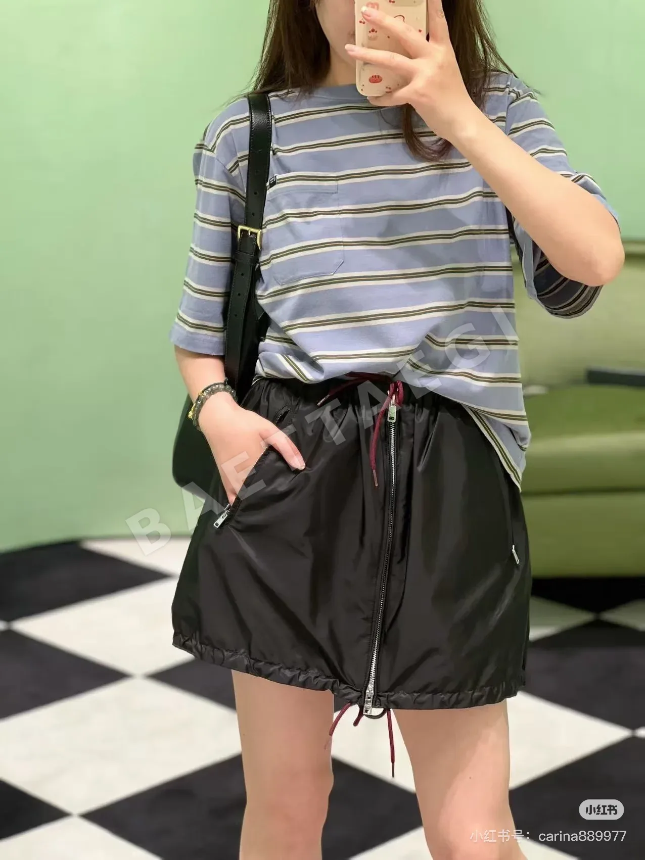 프라다 나일론 드로스트링 미니스커트 상세 이미지 2