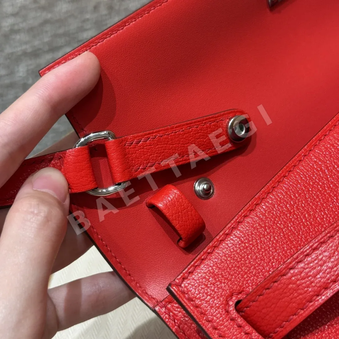에르메스 켈리 엘란 하트 레드 염소가죽 가방 상세 이미지 4
