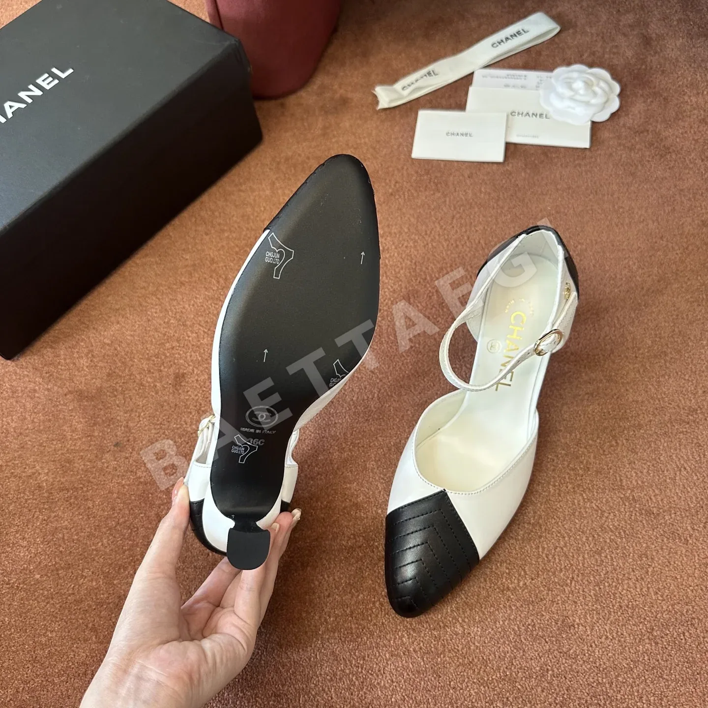 샤넬 투톤 퀼팅 캡토 발목 스트랩 펌프스 힐 상세 이미지 6