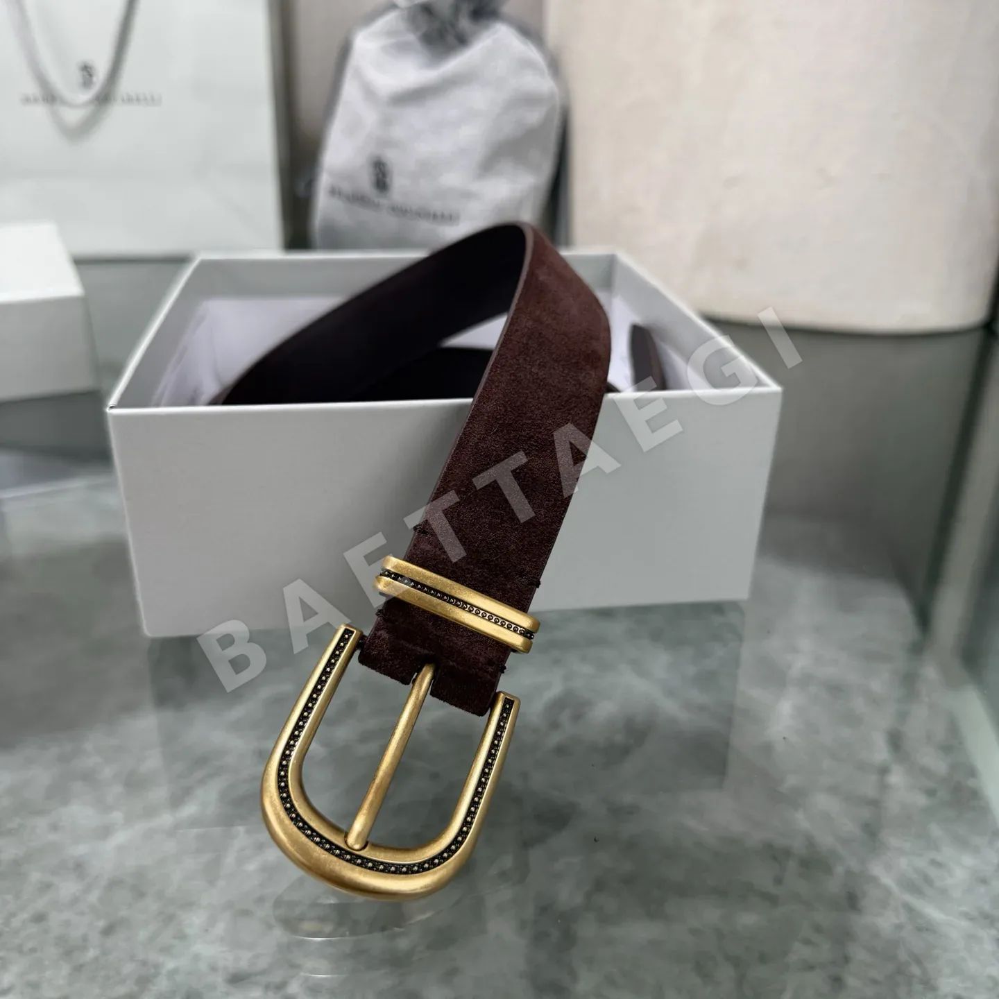 브루넬로쿠치넬리 스웨이드 소가죽 와이드 벨트 상세 이미지 3