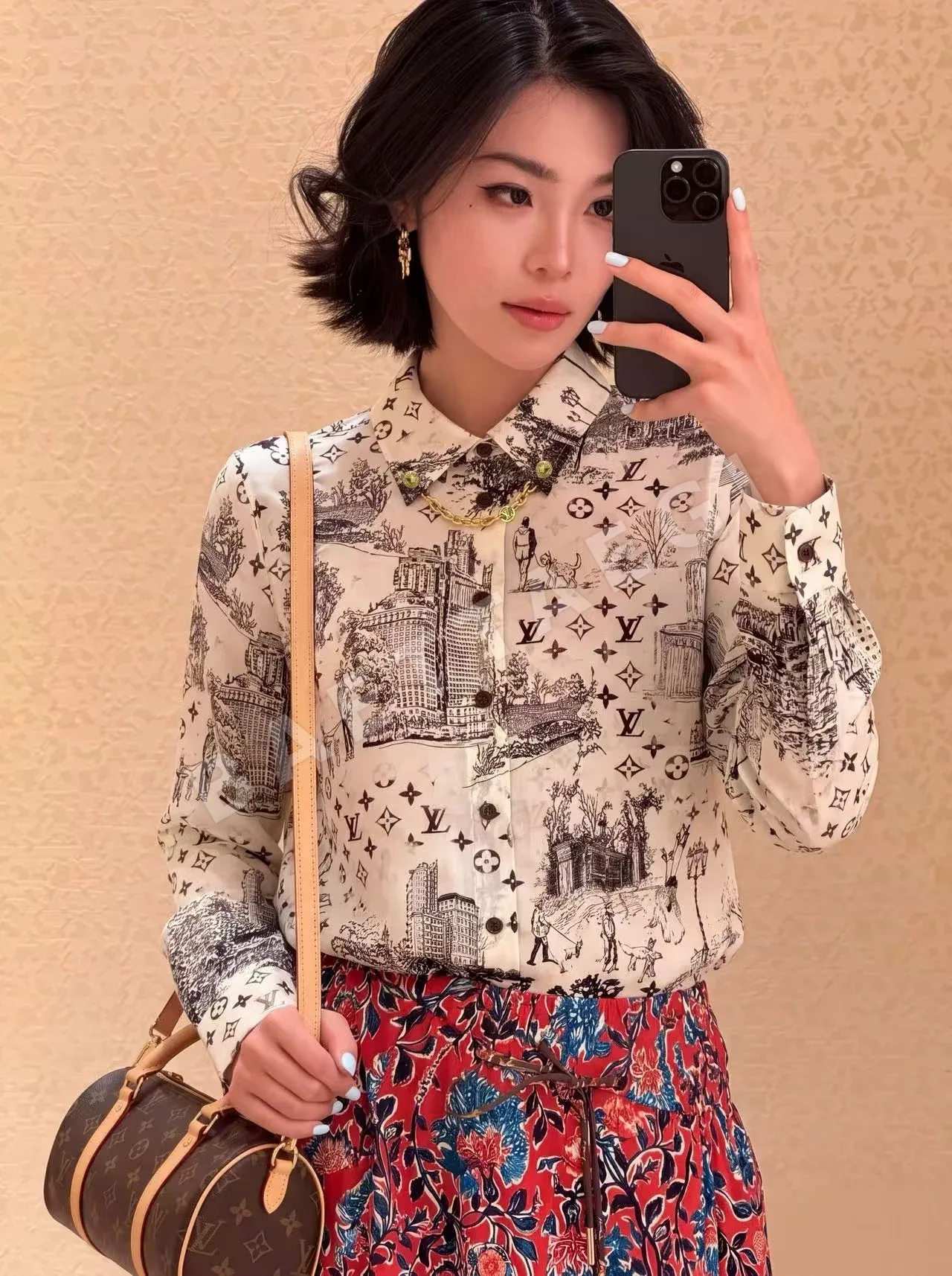 루이비통 빈티지 프린트 실크 셔츠 154133