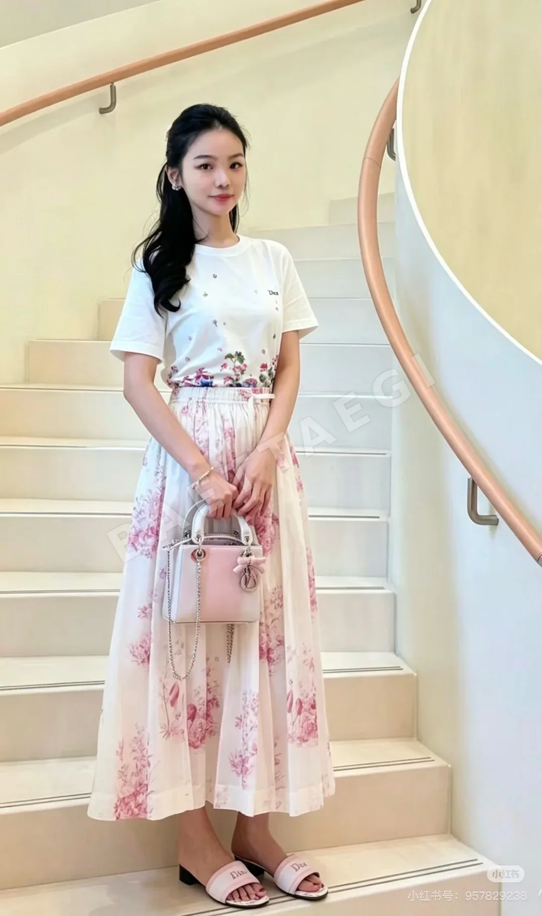 디올 꽃무늬 자수 반팔 티셔츠 119254