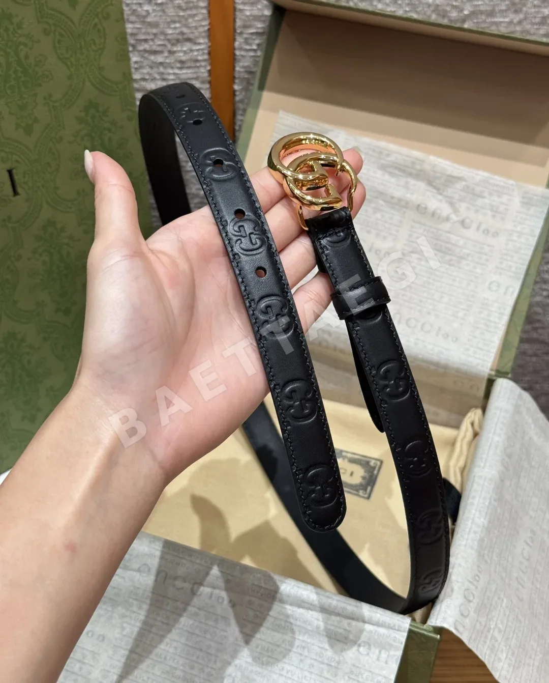 구찌 더블 G 골드 버클 송아지가죽 벨트 상세 이미지 5