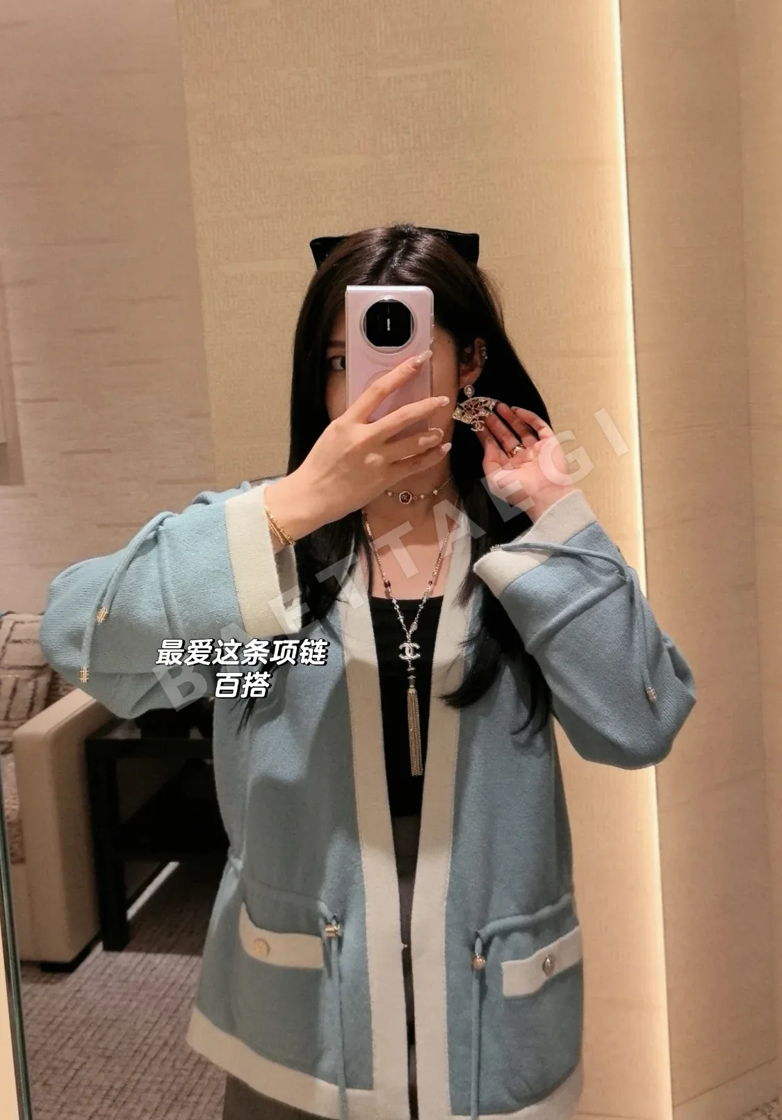 샤넬 25A 골드 더블 C 레드 에나멜 진주 목걸이 상세 이미지 8