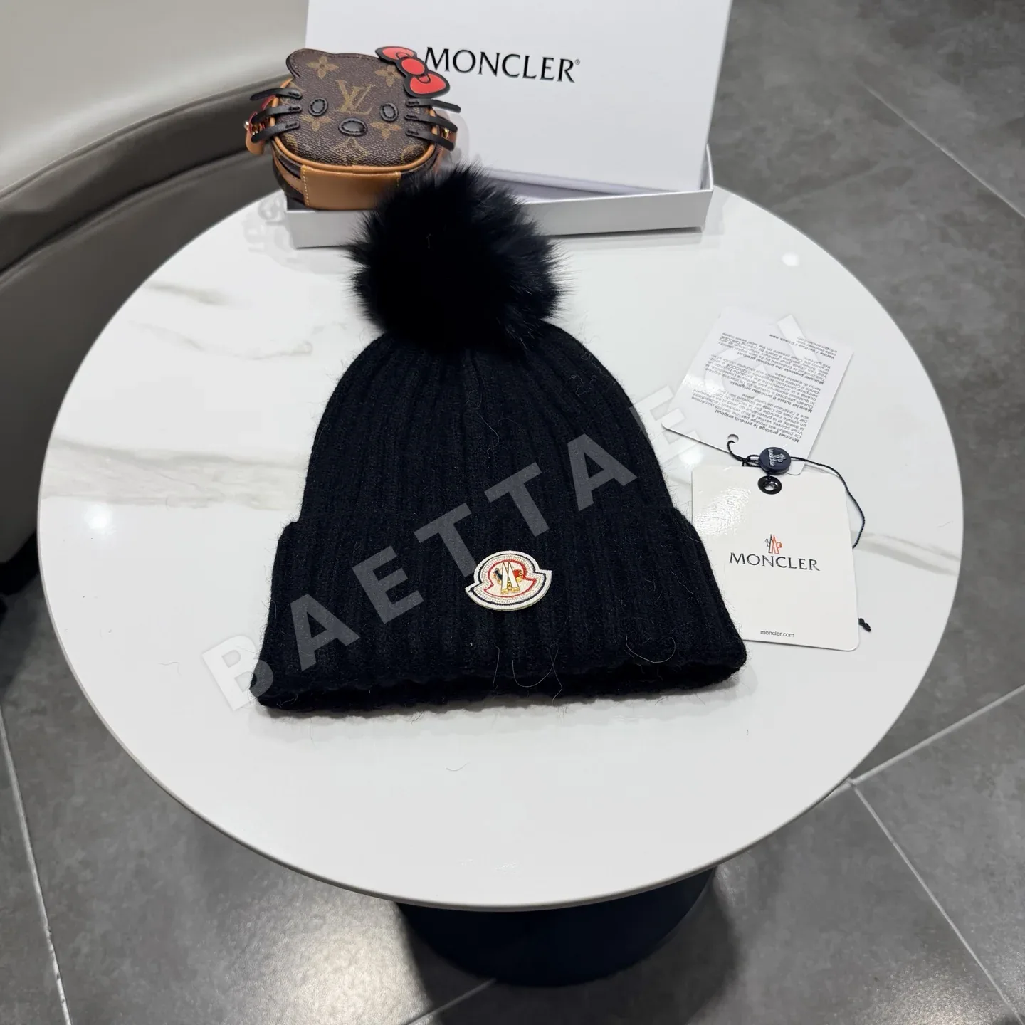 몽클레르 폭스 퍼 폼폼 울 니트 모자 186833