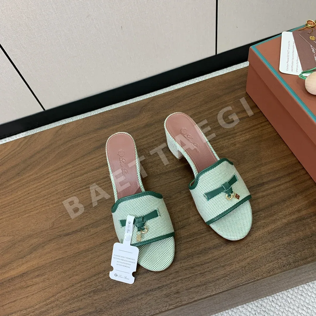 로로피아나 컬러 블록 미드힐 뮬 샌들 상세 이미지 4
