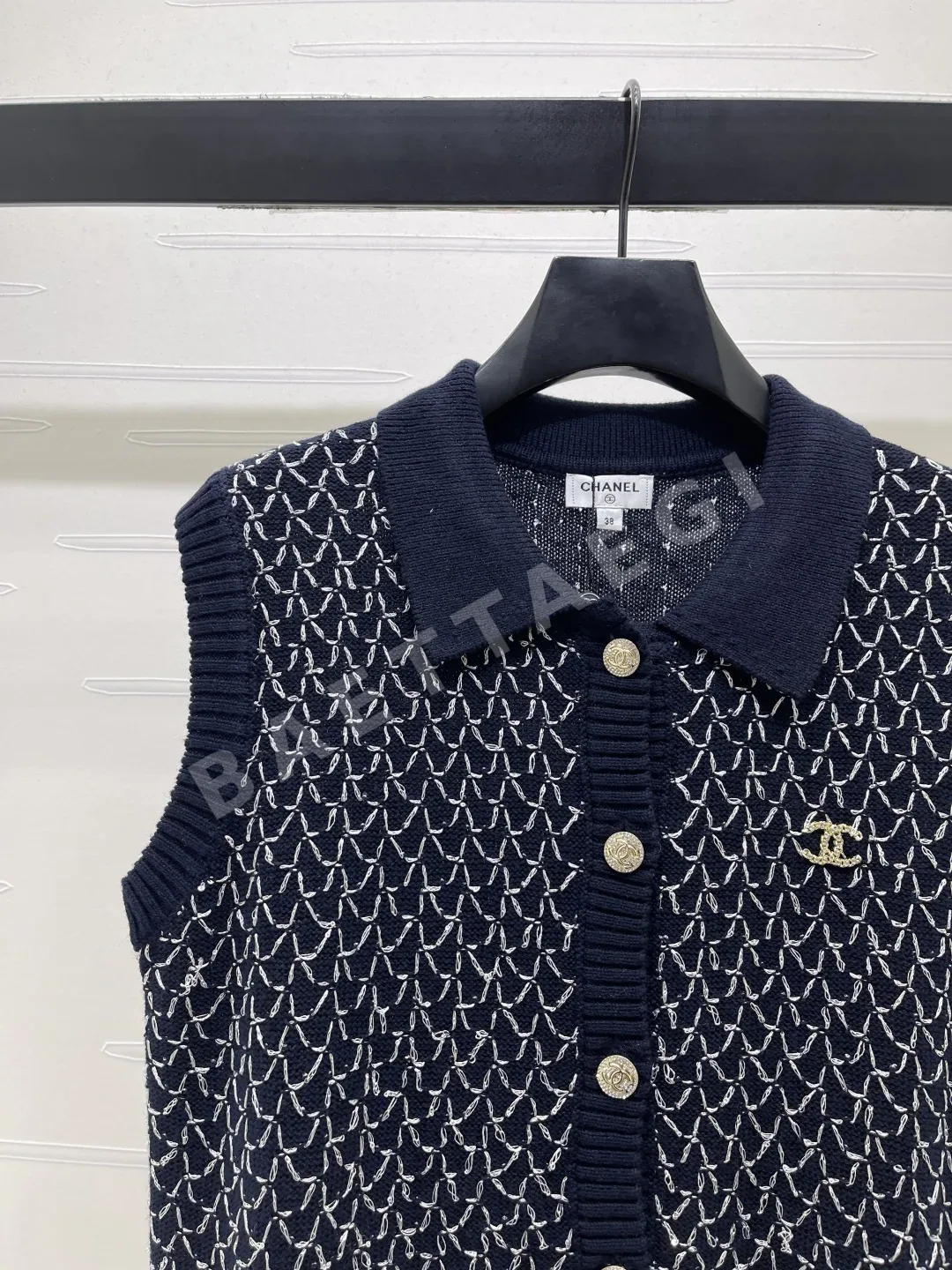 샤넬 카라 니트 베스트 여성용 반팔 상세 이미지 3