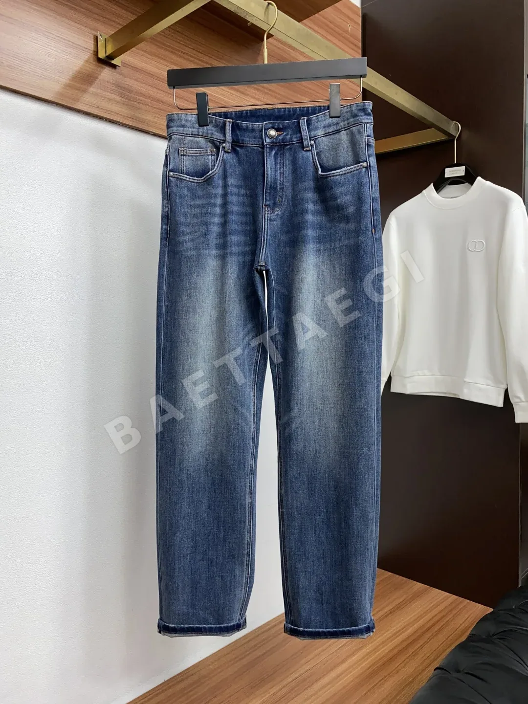 루이비통 미디엄 블루 스티치 자수 남성 데님 바지 상세 이미지 2